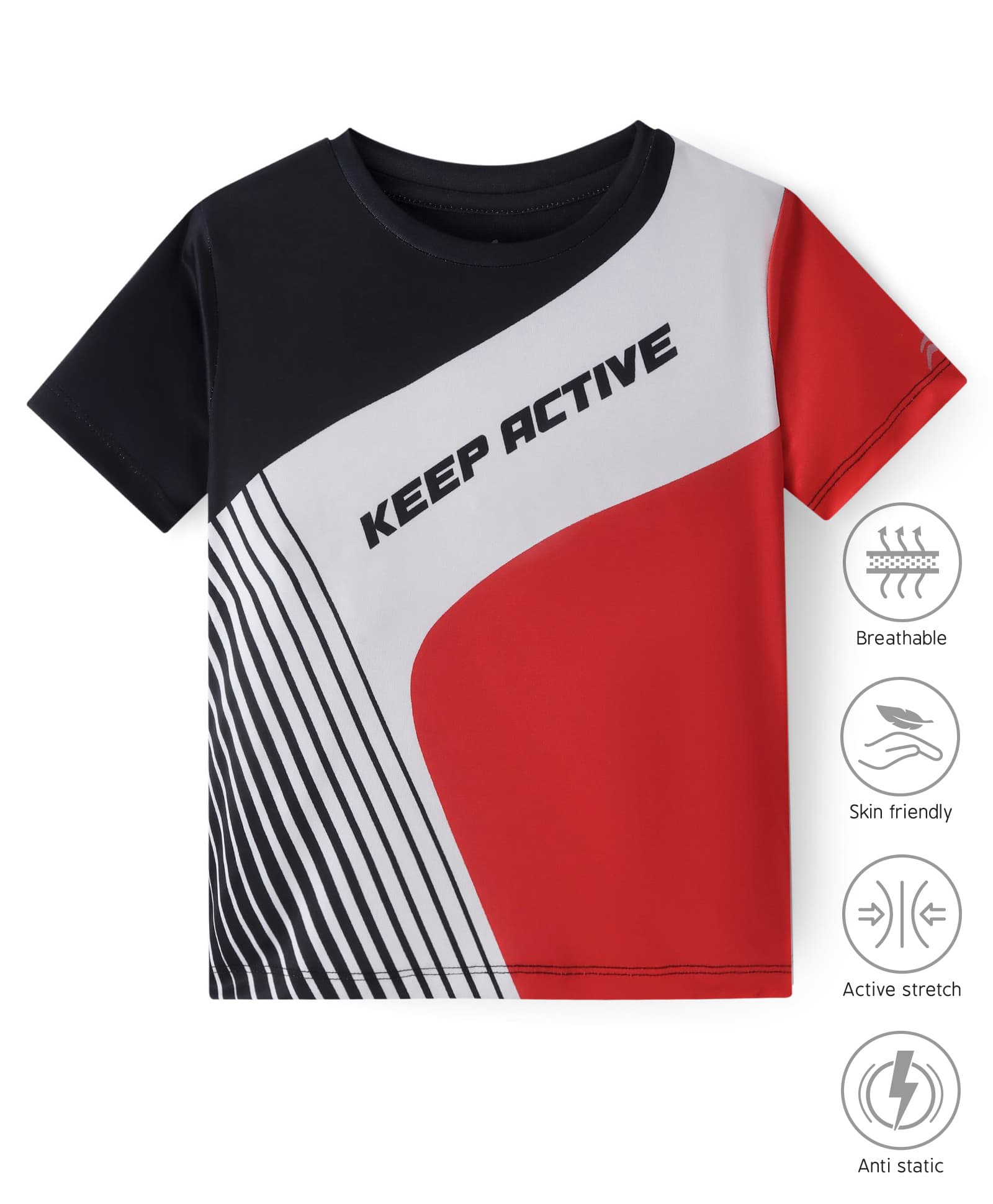 Pine Active Knit Half Sleeves T-Shirt With Colour Block & Text Print - Multi Colour-picture-29