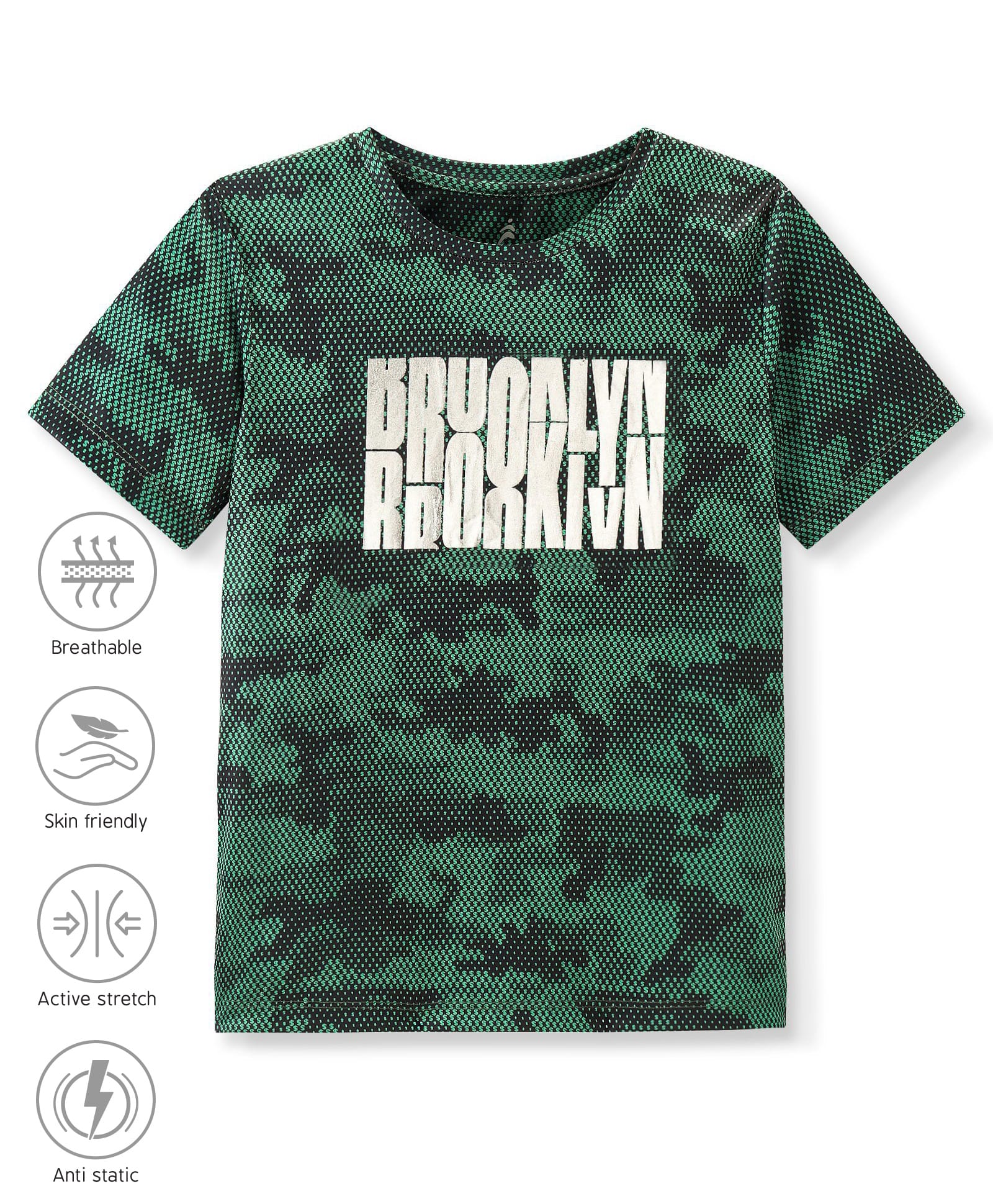 Pine Active Knitted Half Sleeves T-Shirt With Text & Camouflage Print - Dark Green-picture-18