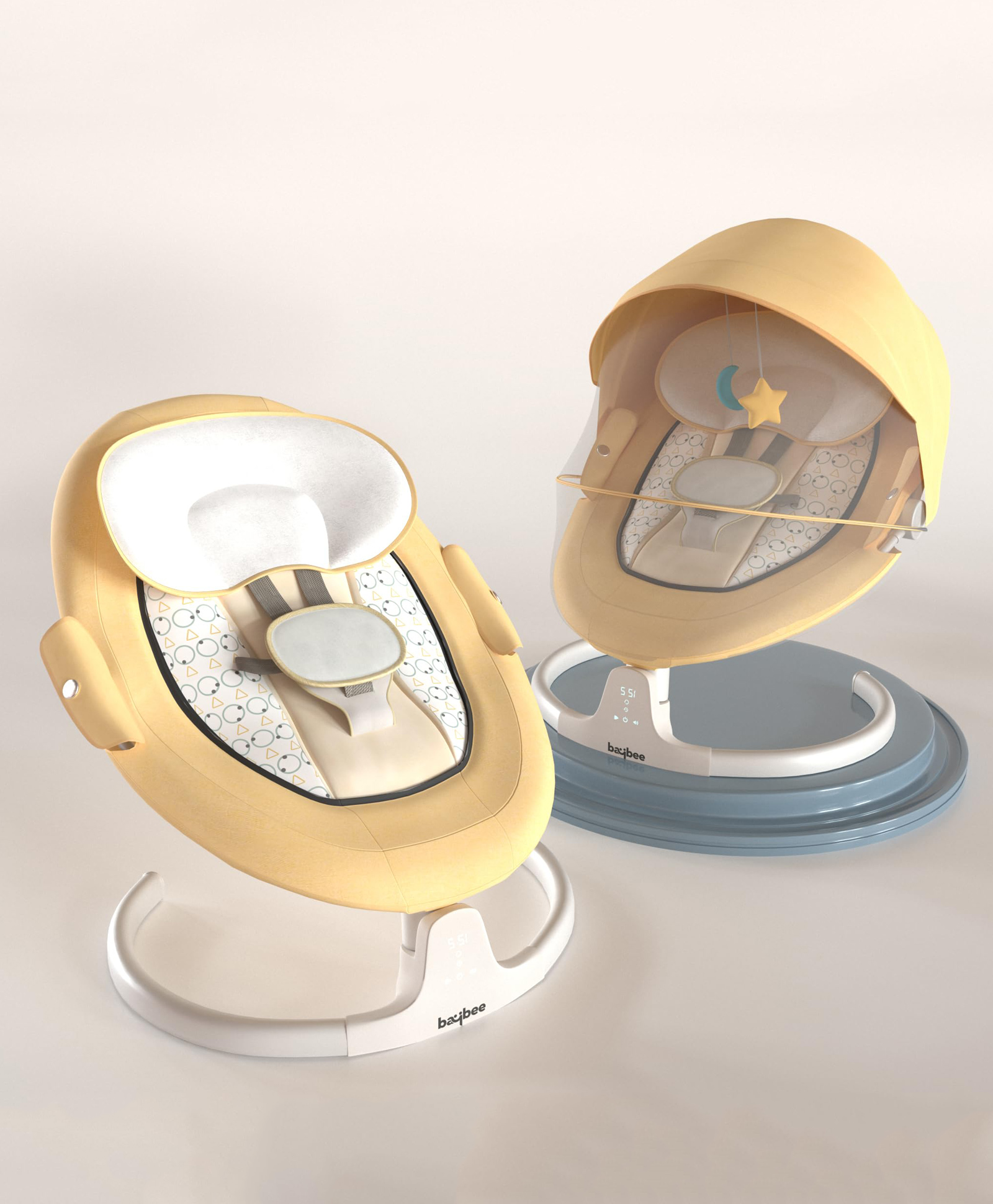 BAYBEE Lullabies Automatic Electric Baby Swing Cradle with Adjustable Swing Speed & Recline | Baby Rocker with Mosquito Net, Music, Safety Belt & Toys | Swing for Baby (Yellow)-picture-14