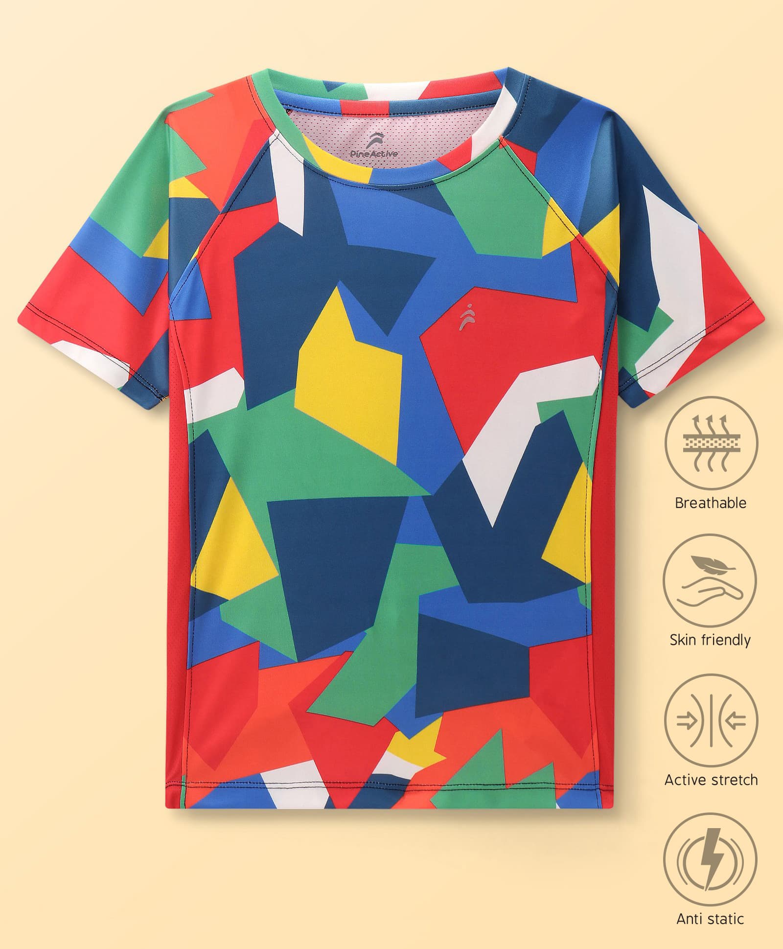 Pine Active Half Sleeves Abstract Printed T-Shirt - Multicolor