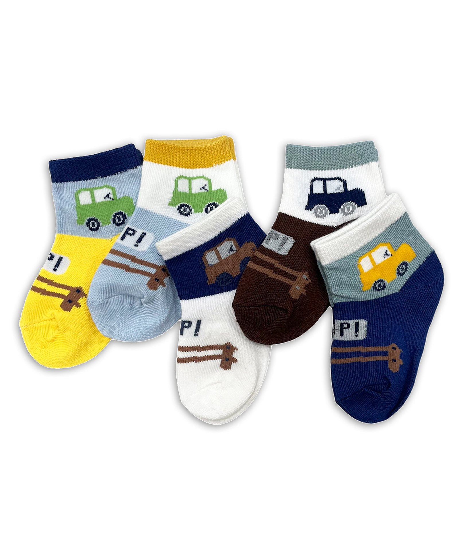 ZQBIEE Pack Of 5 Car Designed Colour Blocked Socks - Yellow & Blue-image-26