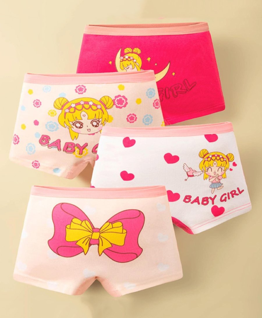ZQBIEE Kids Pack Of 4 Hearts & Bow Printed Panties - Multi Colour-image-16