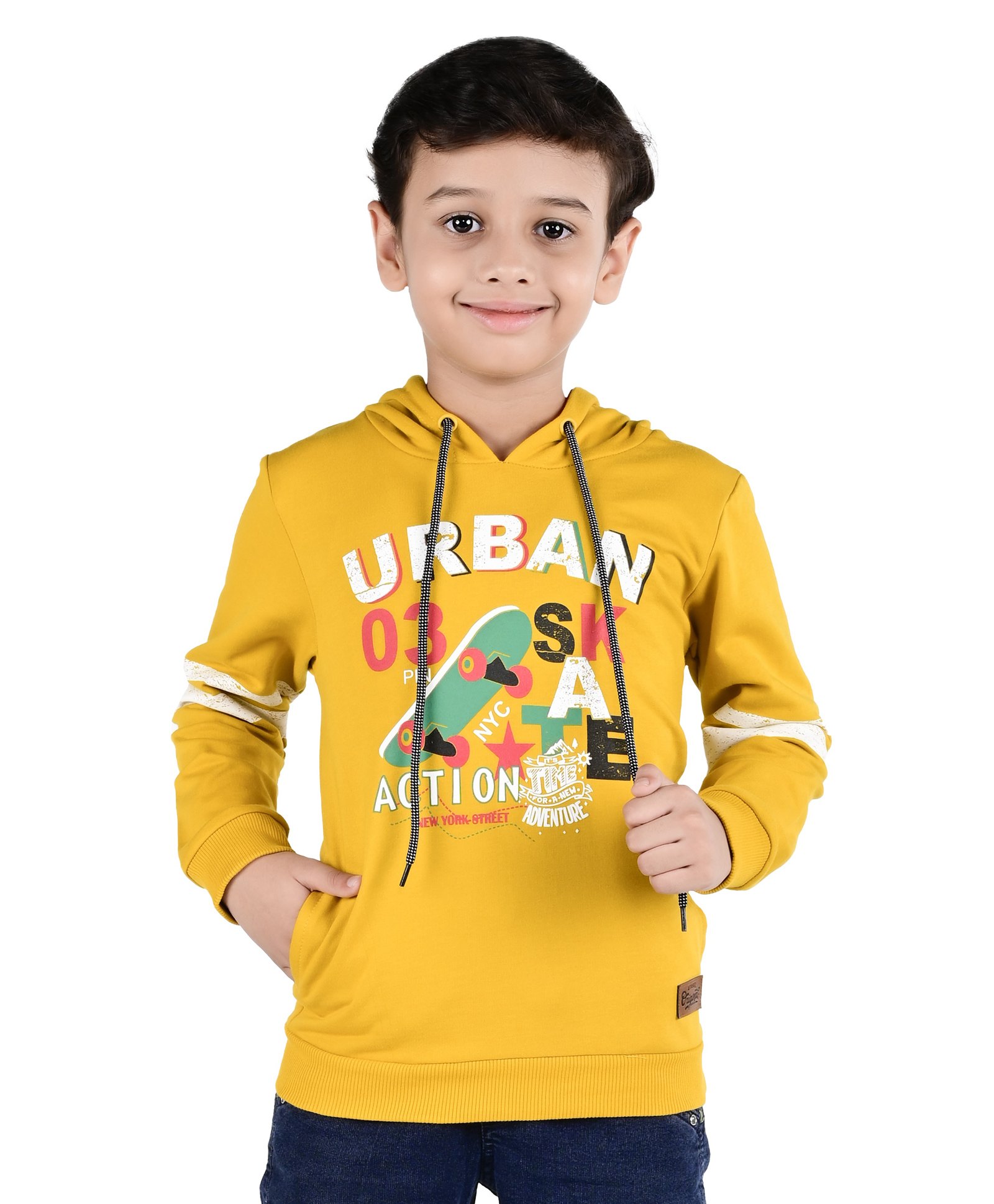 3PIN Cotton Full Sleeves New York City Theme Printed Hooded Sweatshirt - Yellow-picture-27