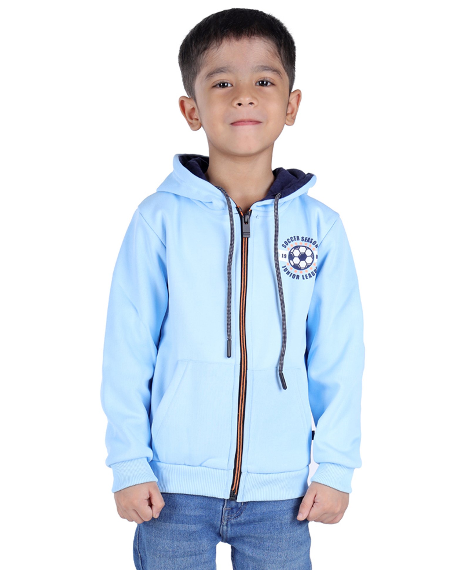 3PIN Cotton Full Sleeves Soccer Theme Printed Hooded Sweatshirt - Blue-image-11