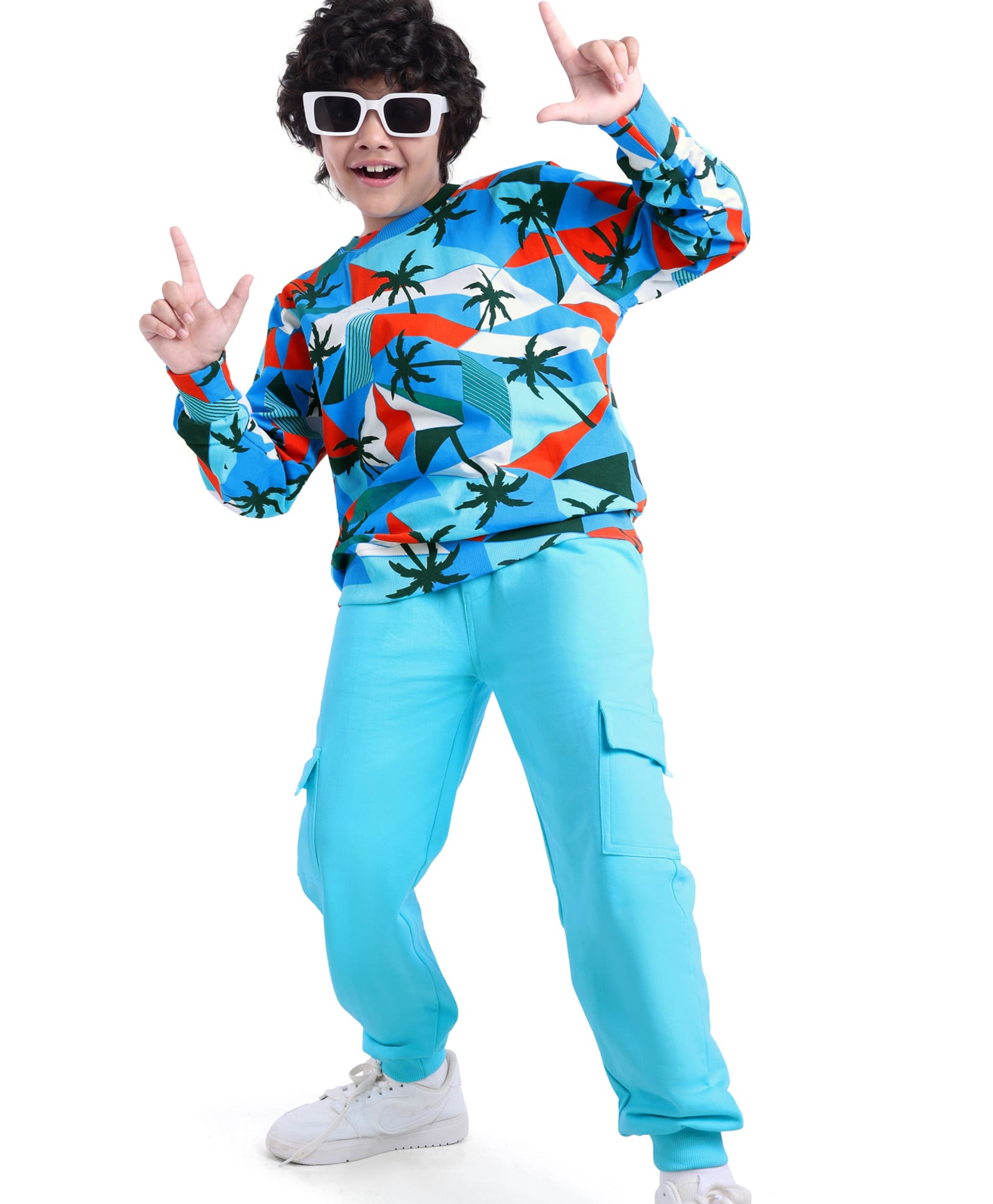 Ollington St. 100% Cotton Knit Full Sleeves Tropical Printed Sweatshirt & Joggers Winter Wear Set - Aqua-picture-14