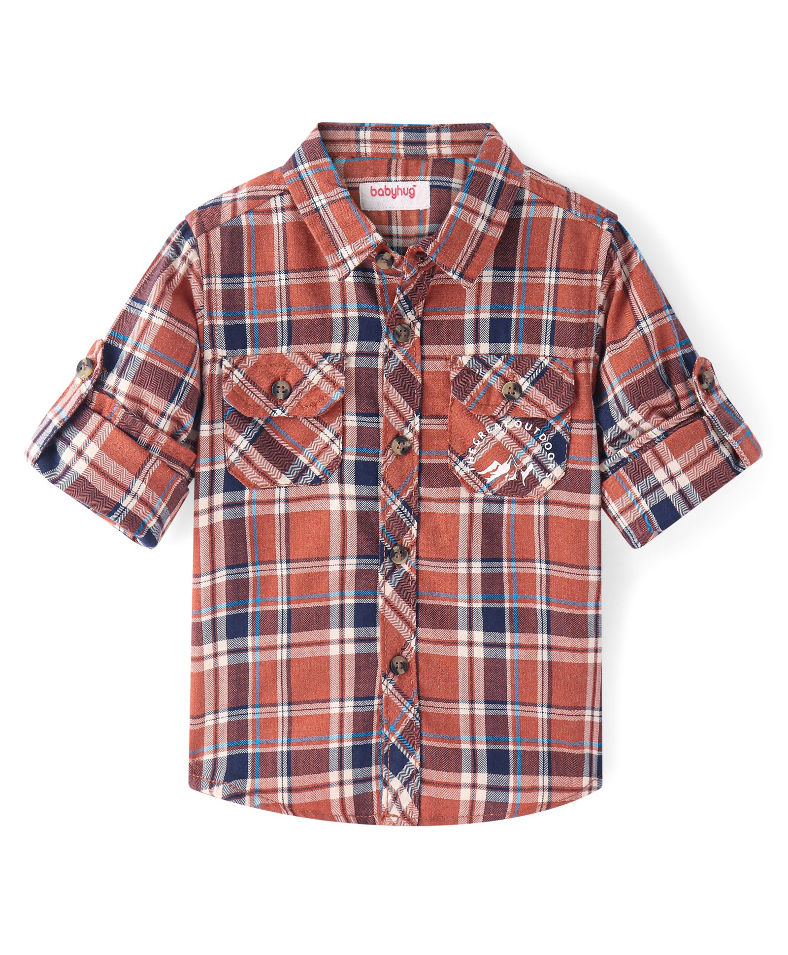 Babyhug Cotton Woven Full Sleeves Regular Collar Checkered Shirt - Orange-picture-28