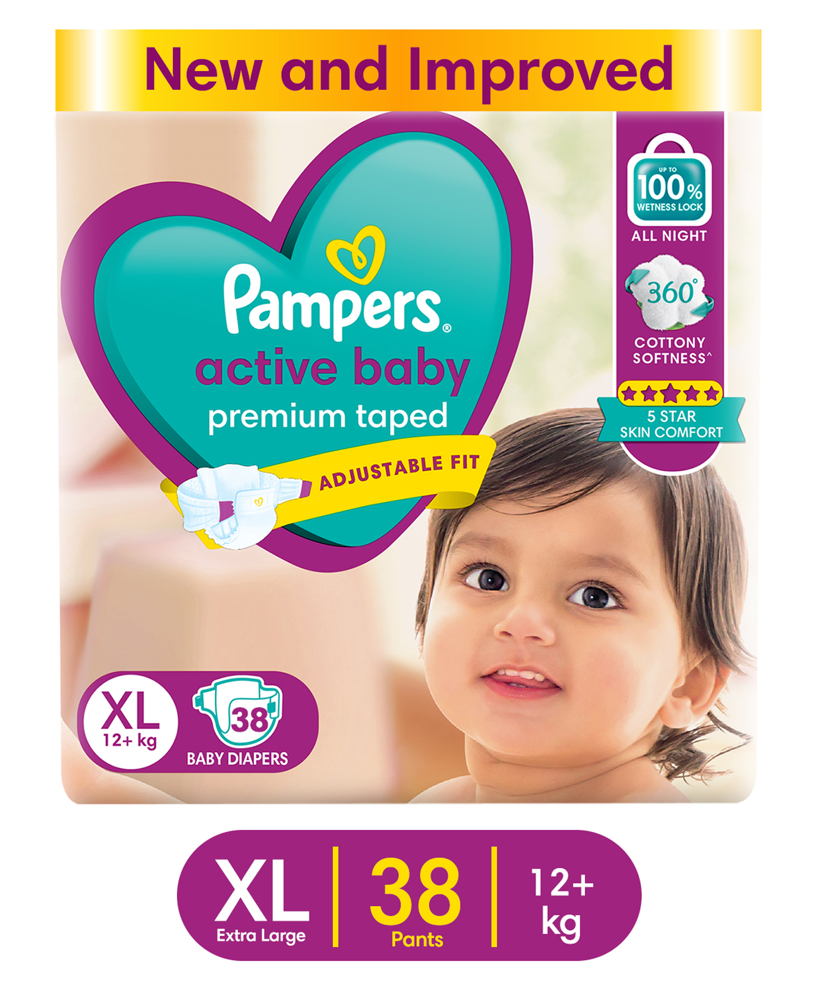 Pampers Active Baby Taped Diapers Extra Large - 38 Pieces