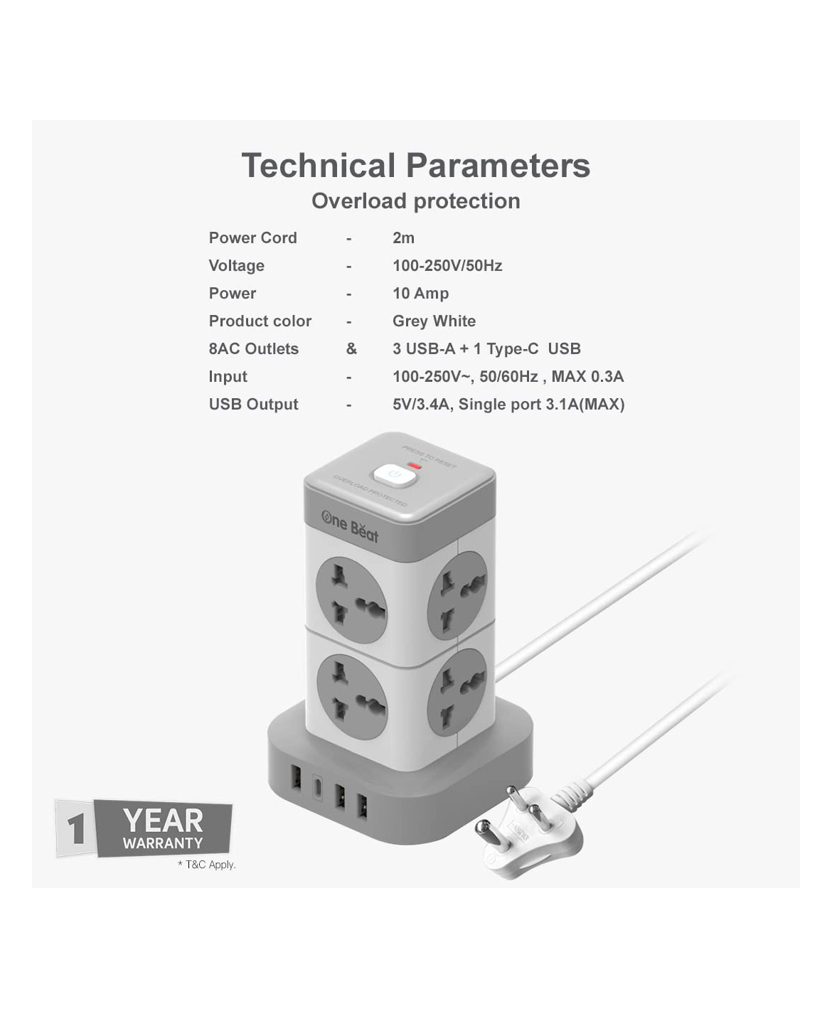 One Beat Mini Tower Socket Extension (White)-picture-30