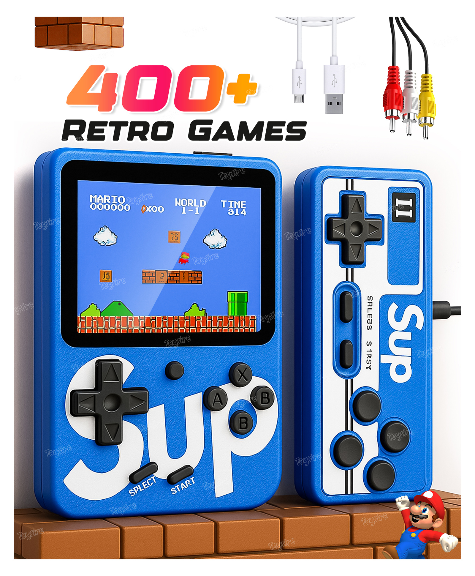 fiddlerz Toysire Game Box Rechargaeble Console Led Screen Retro Classic Gaming Console - Blue-picture-21