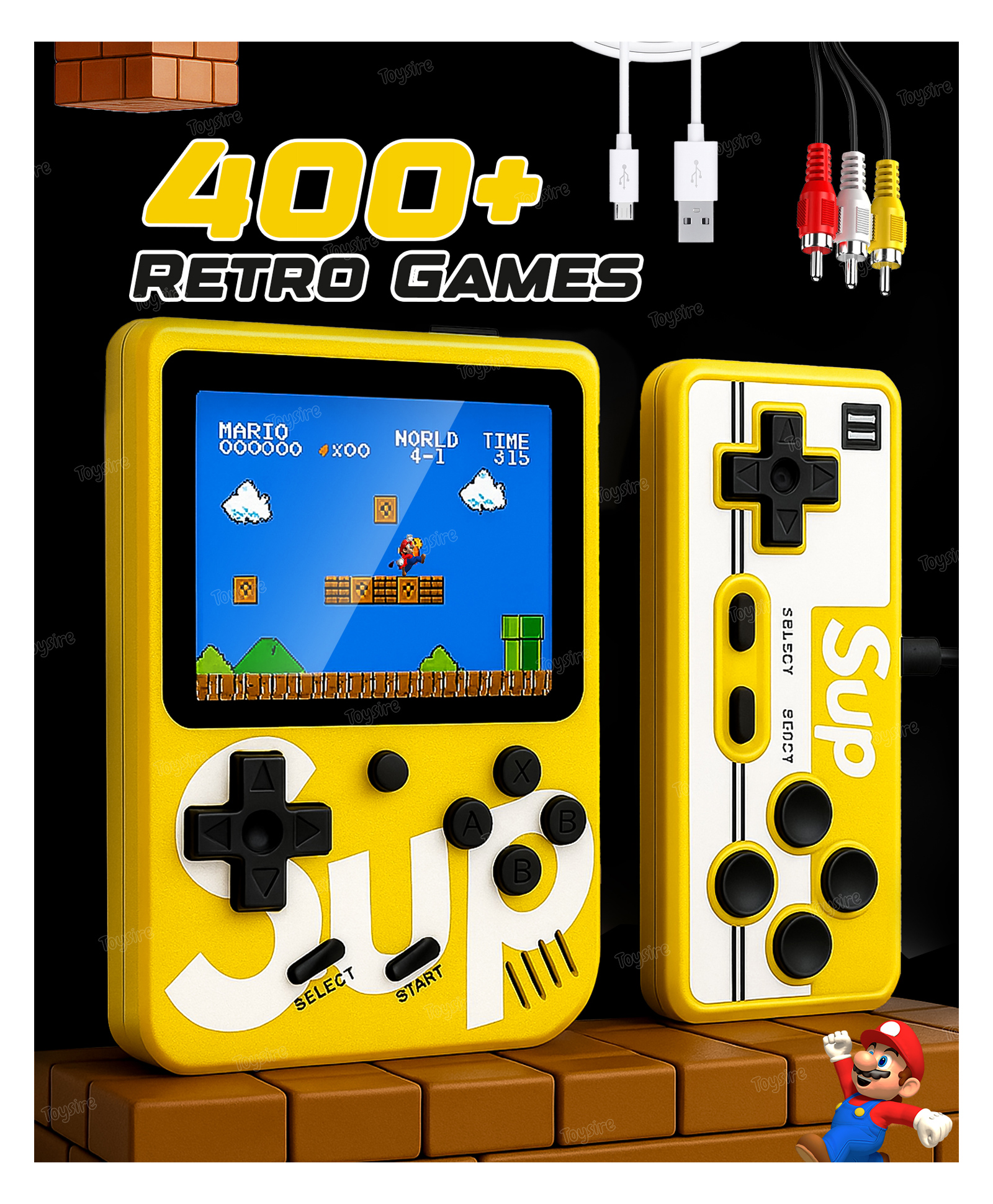 Toysire Game Box Rechargeable Console Led Screen Retro Classic Gaming Console - Yellow-image-30