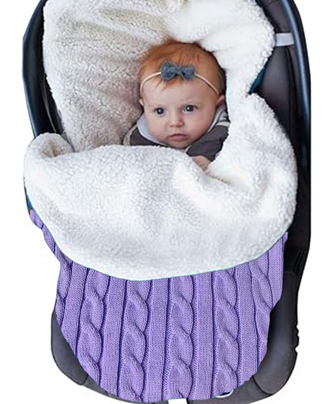 Babymoon Organic Knitted Woollen Fleece Baby Swaddle Wrap Sleeping Bag - Purple-image-49