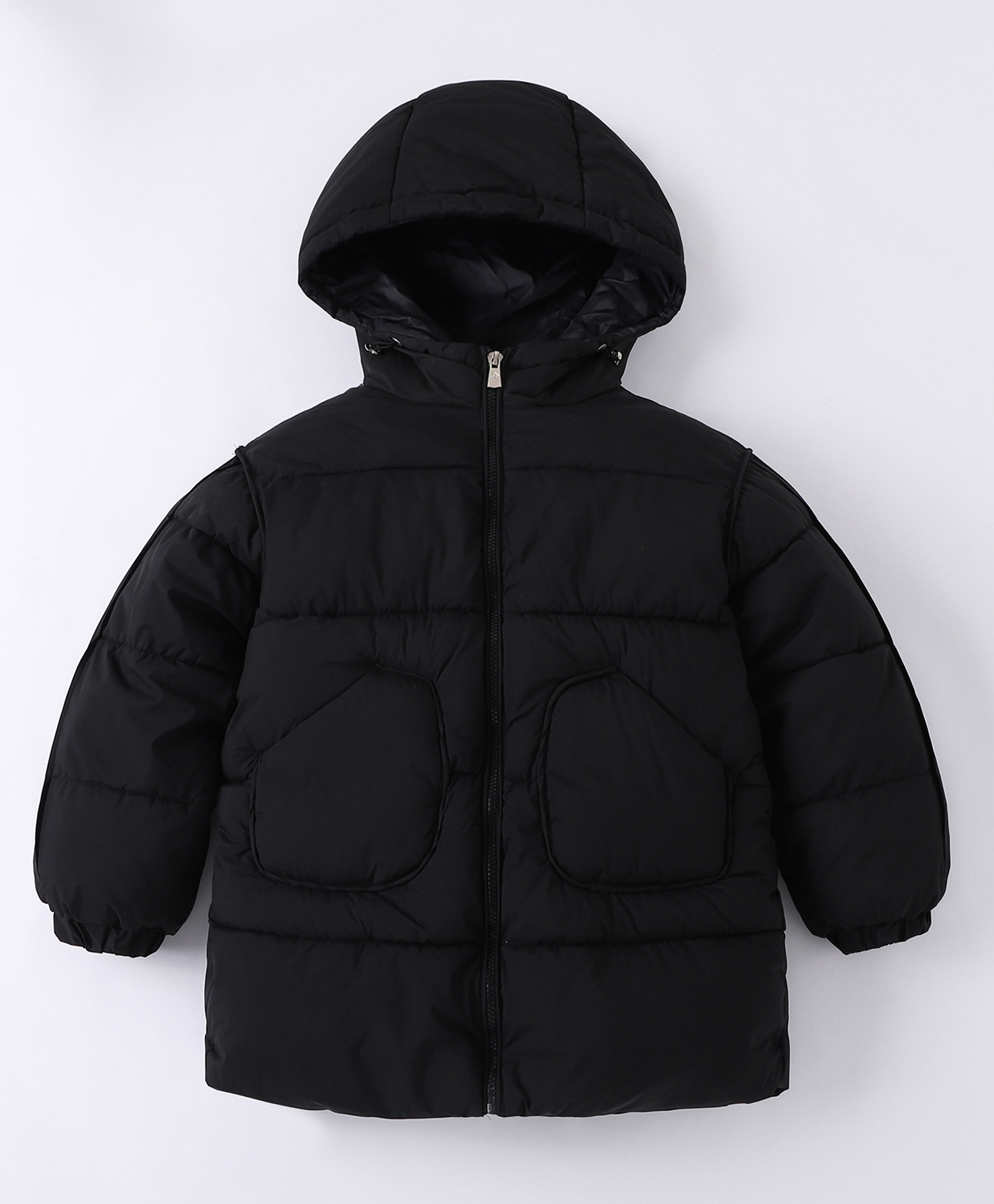 Kookie Kids Full Sleeves Front Open Padded Hooded Jacket with Quilted Design - Black-image-30