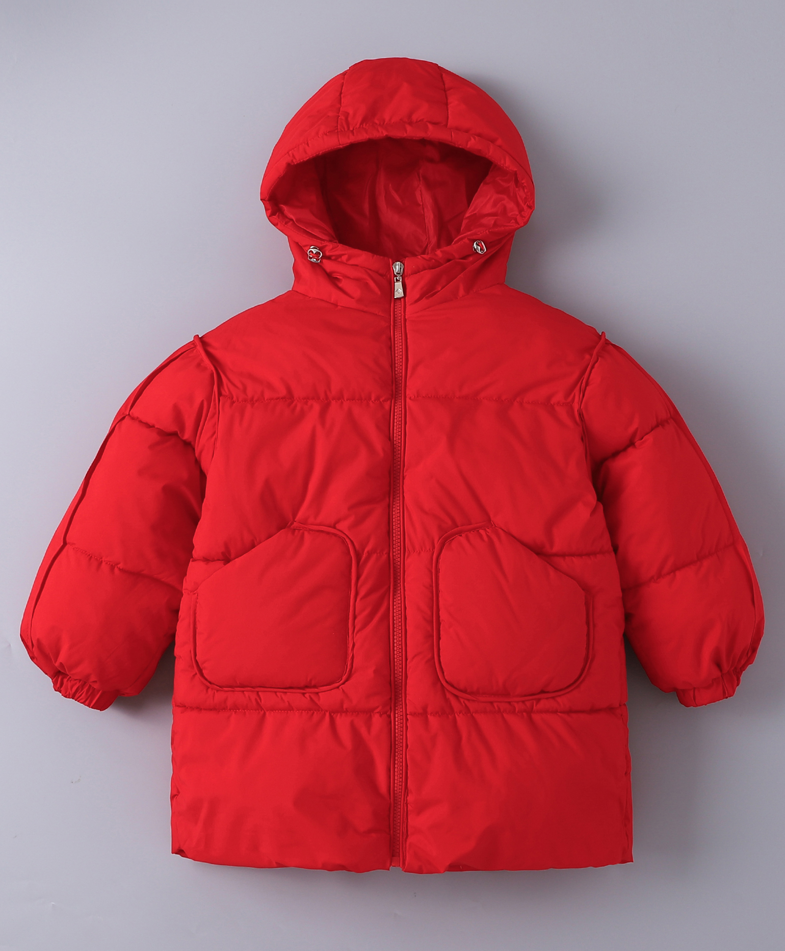 Kookie Kids Full Sleeves Front Open Padded Hooded Jacket with Quilted Design - Red-image-40