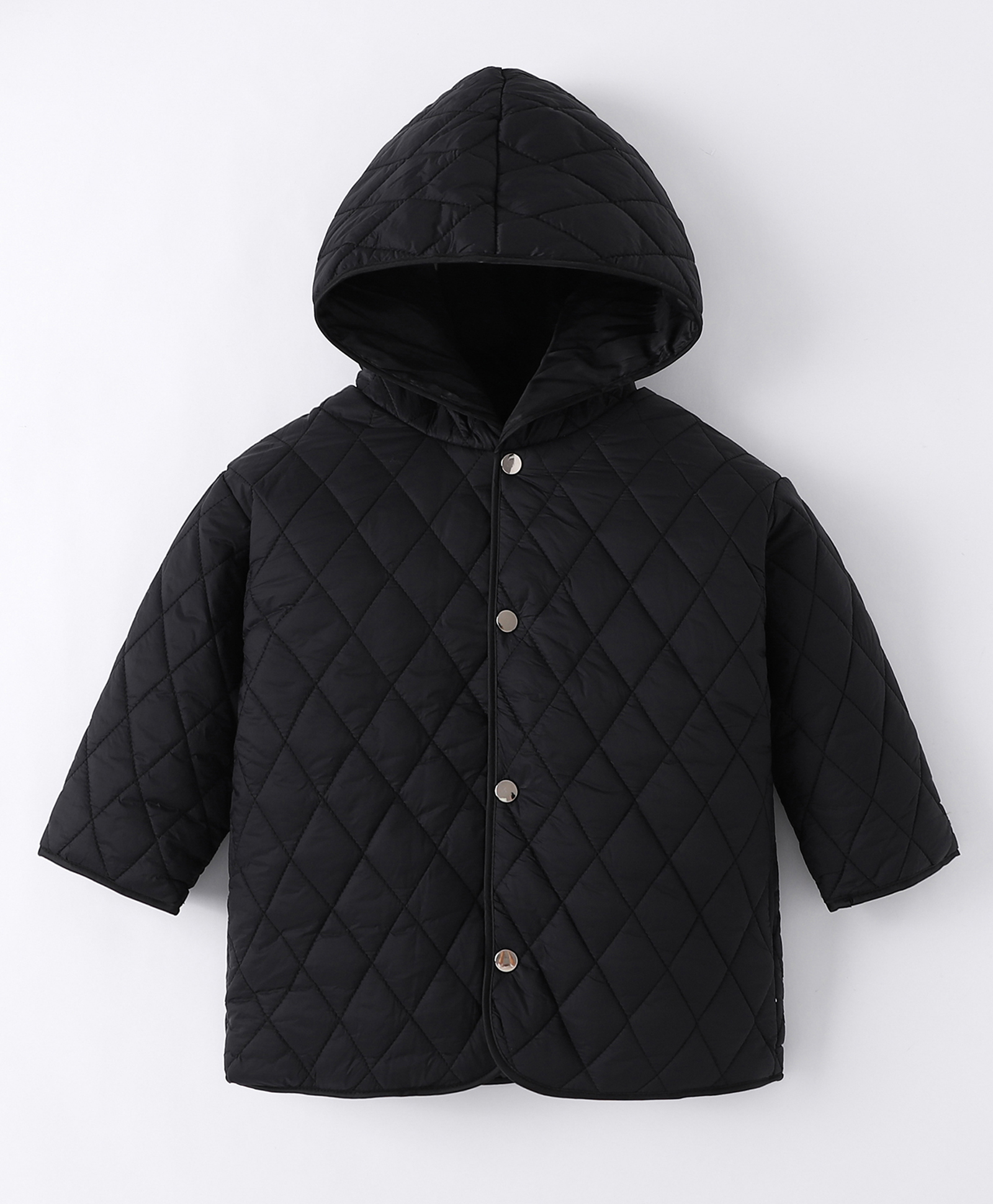 Kookie Kids Full Sleeves Padded Hooded Jacket with Solid Colour & Quilted Design - Black-image-44