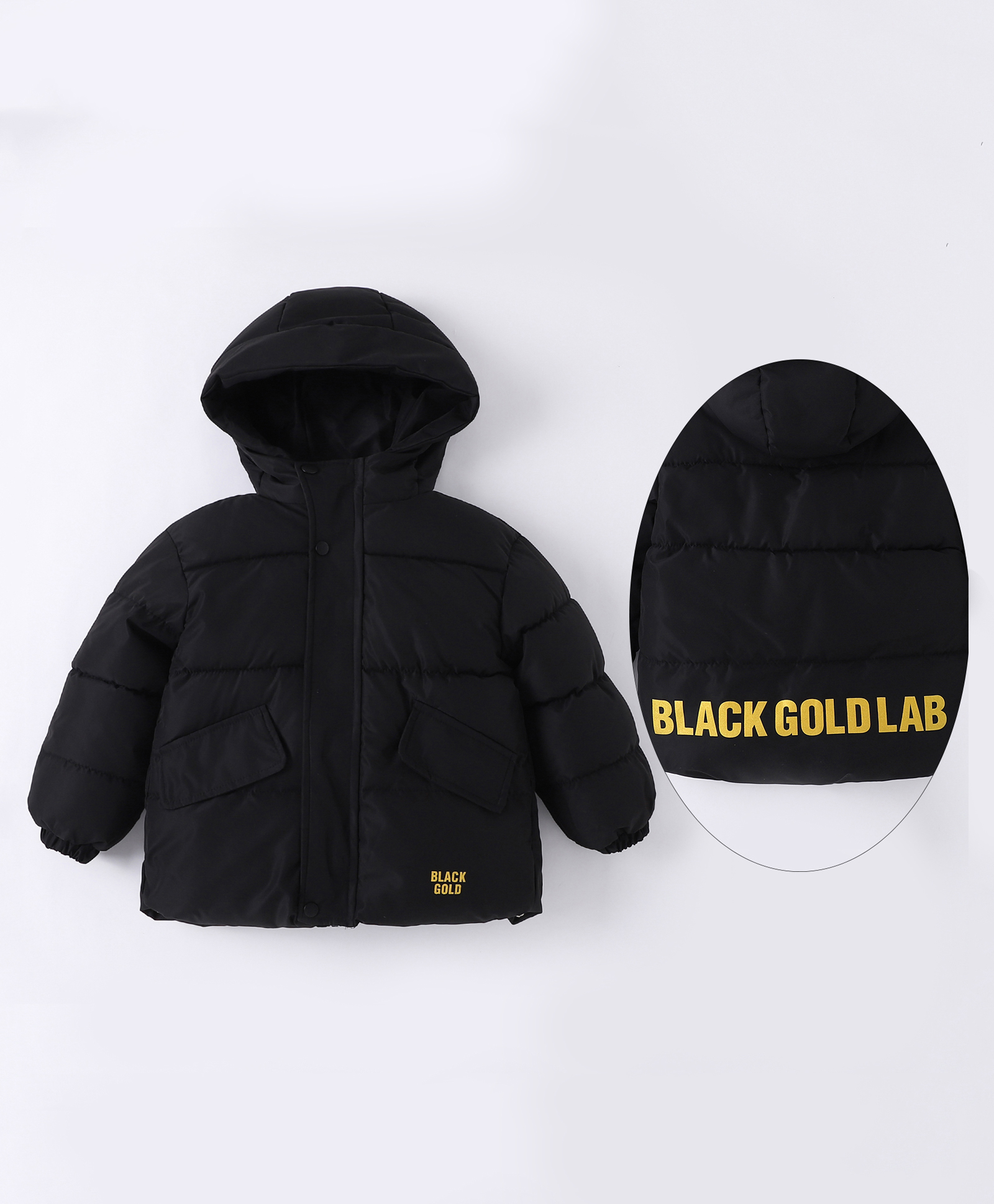 Kookie Kids Full Sleeves Front Open Padded Hooded Jacket with Quilted Design & Text Print - Black-picture-20
