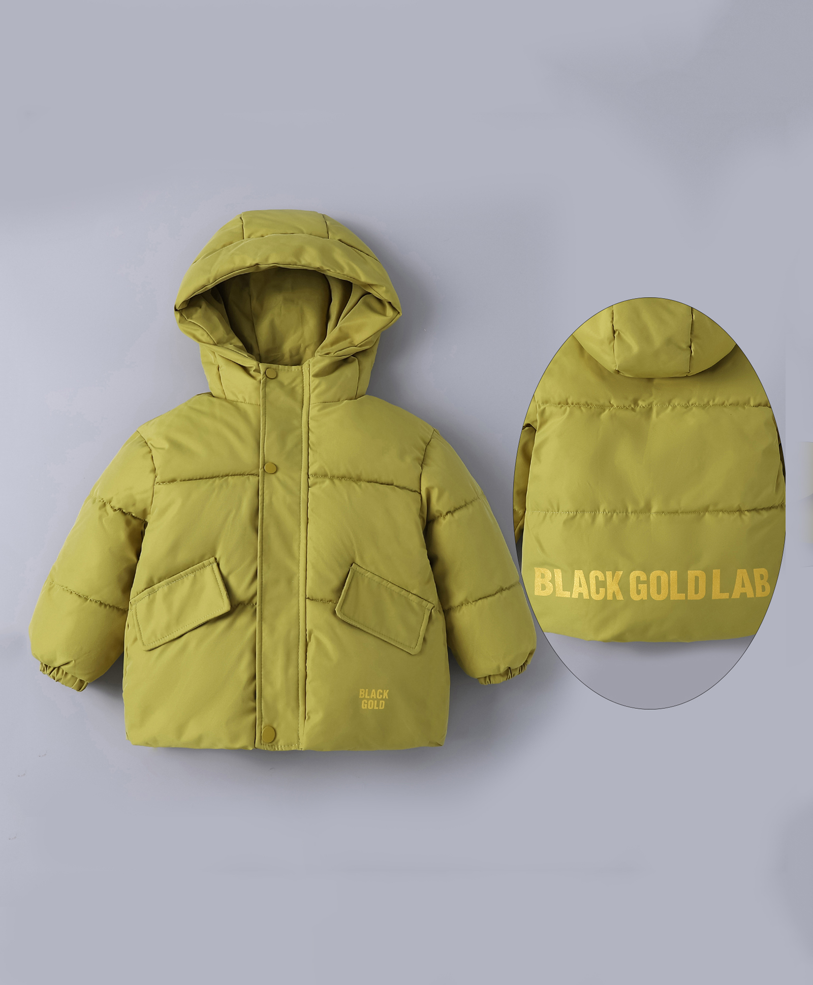 Kookie Kids Full Sleeves Front Open Padded Hooded Jacket with Quilted Design & Text Print - Olive Green-image-17