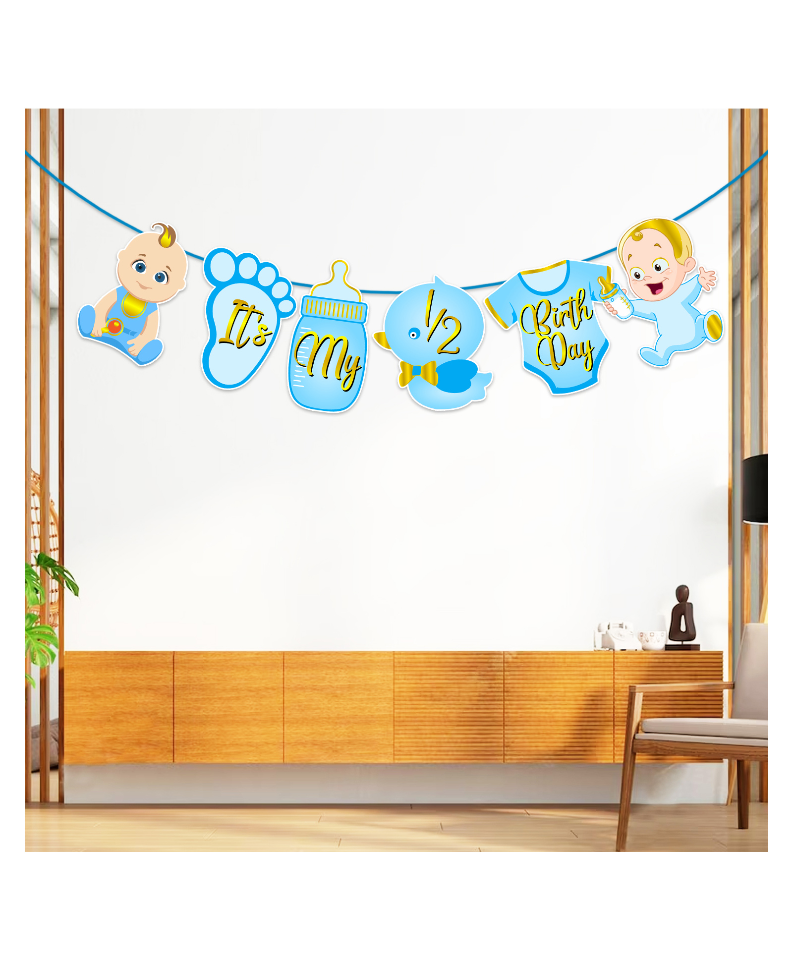 Zyozi Half Birthday Banner, Six Month Birthday Decorations Banner For Baby Boy (Blue)-image-7