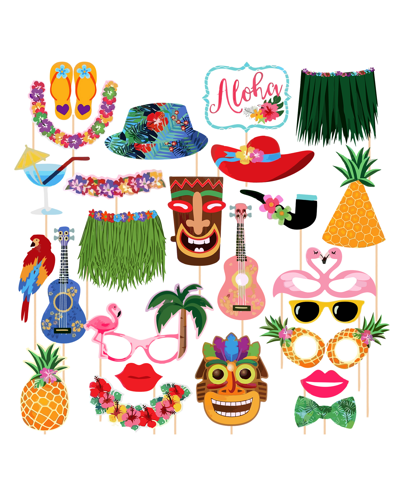 Zyozi Luau Party Photo Booth Props, Beach Pool Hawaiian Themed  Party Props (Pack of 25)-picture-20