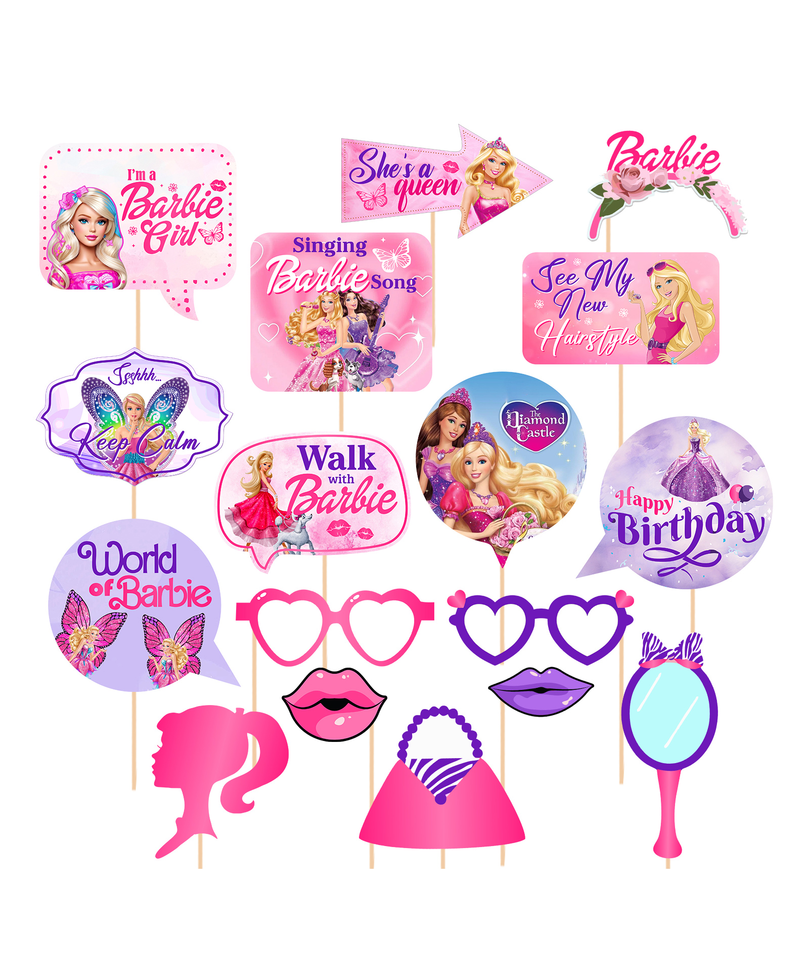 Zyozi Barby Theme Birthday Decorations  Photo Booth Props for Girls -  Birthday Props (Pack of 17)-picture-44