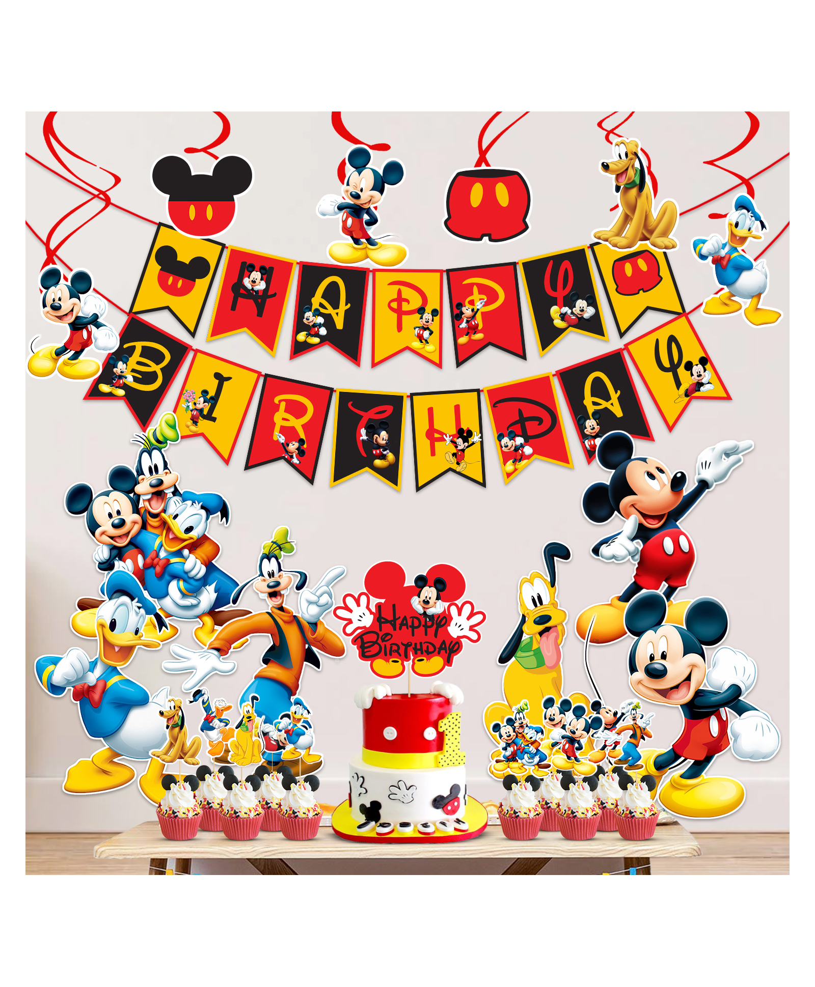 Zyozi Mouse Theme Birthday Decorations Combo- Banner, Cake & Cupcake Topper, Swirls with CardStock (Pack Of 24)-image-29