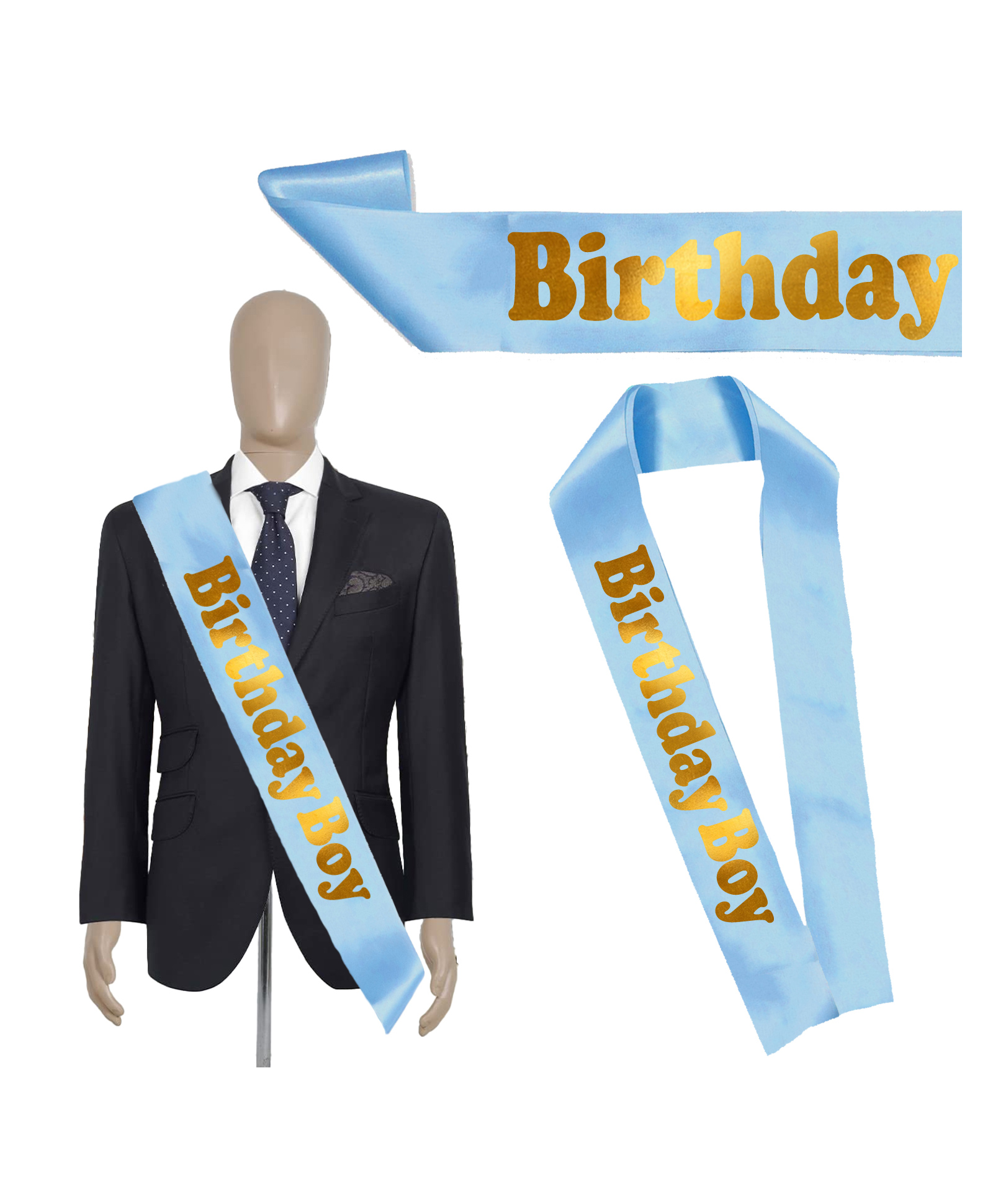 Zyozi Blue Birthday Sash, Gold Foil Letter and Blue Satin Birthday Sash-image-21