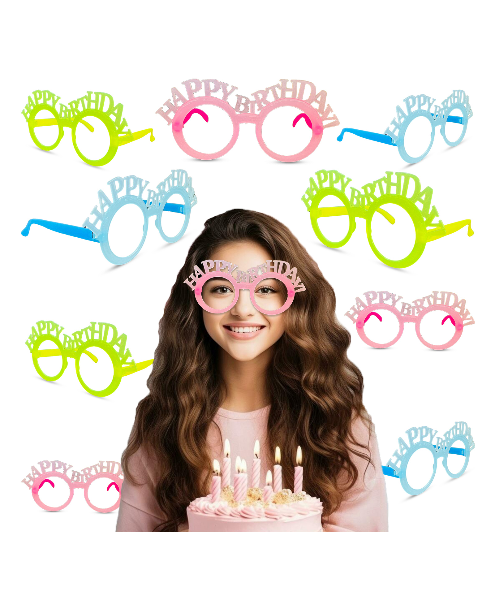 ZYOZI Multicolor Birthday Eye Glasses, Colorful Birthday Eyeglasses Eyewear for Kids (PACK OF 6)