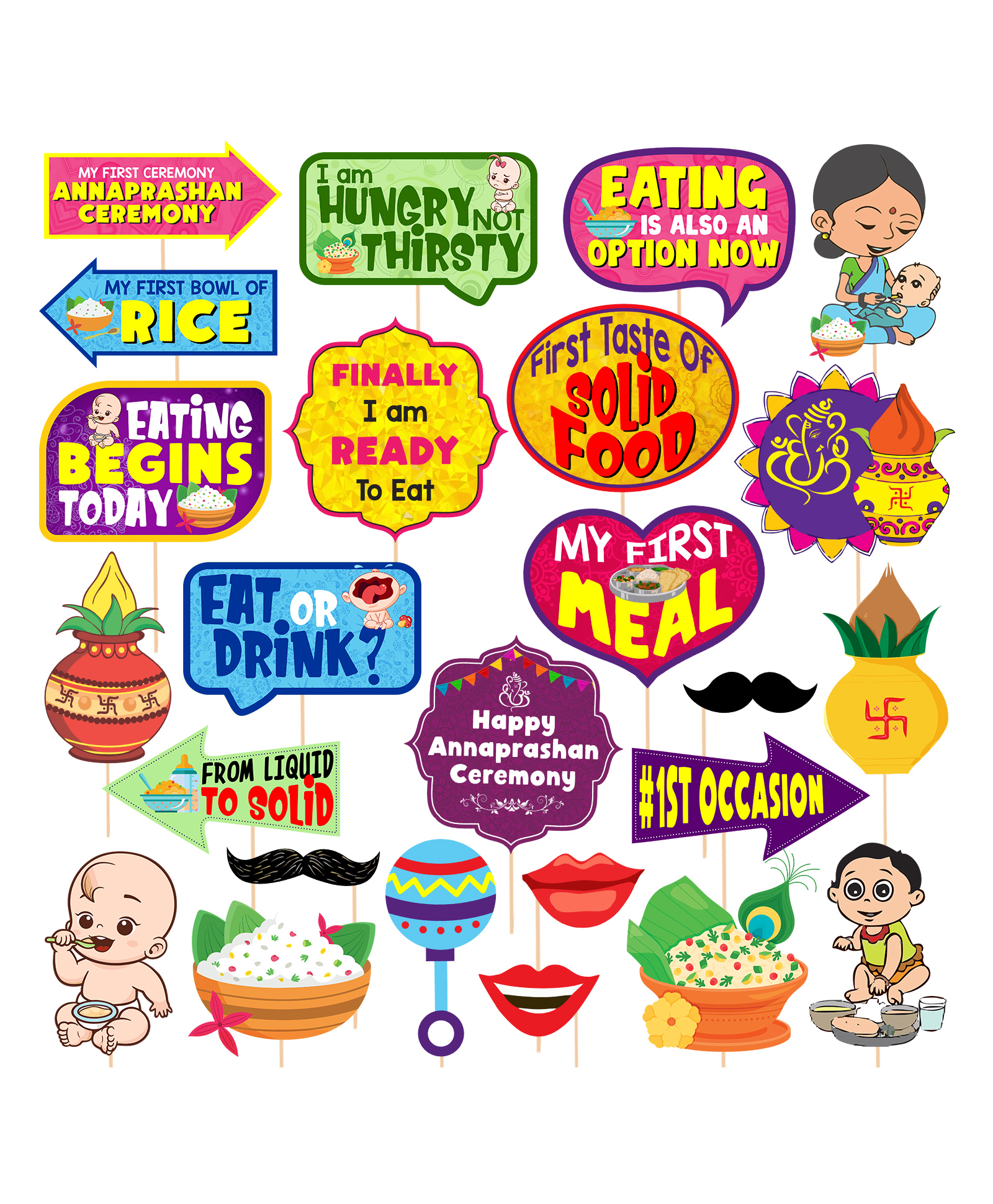 Zyozi 25 Pcs Annaprasanam Photo Booth Props, Annaprashan Decoration Items-picture-11