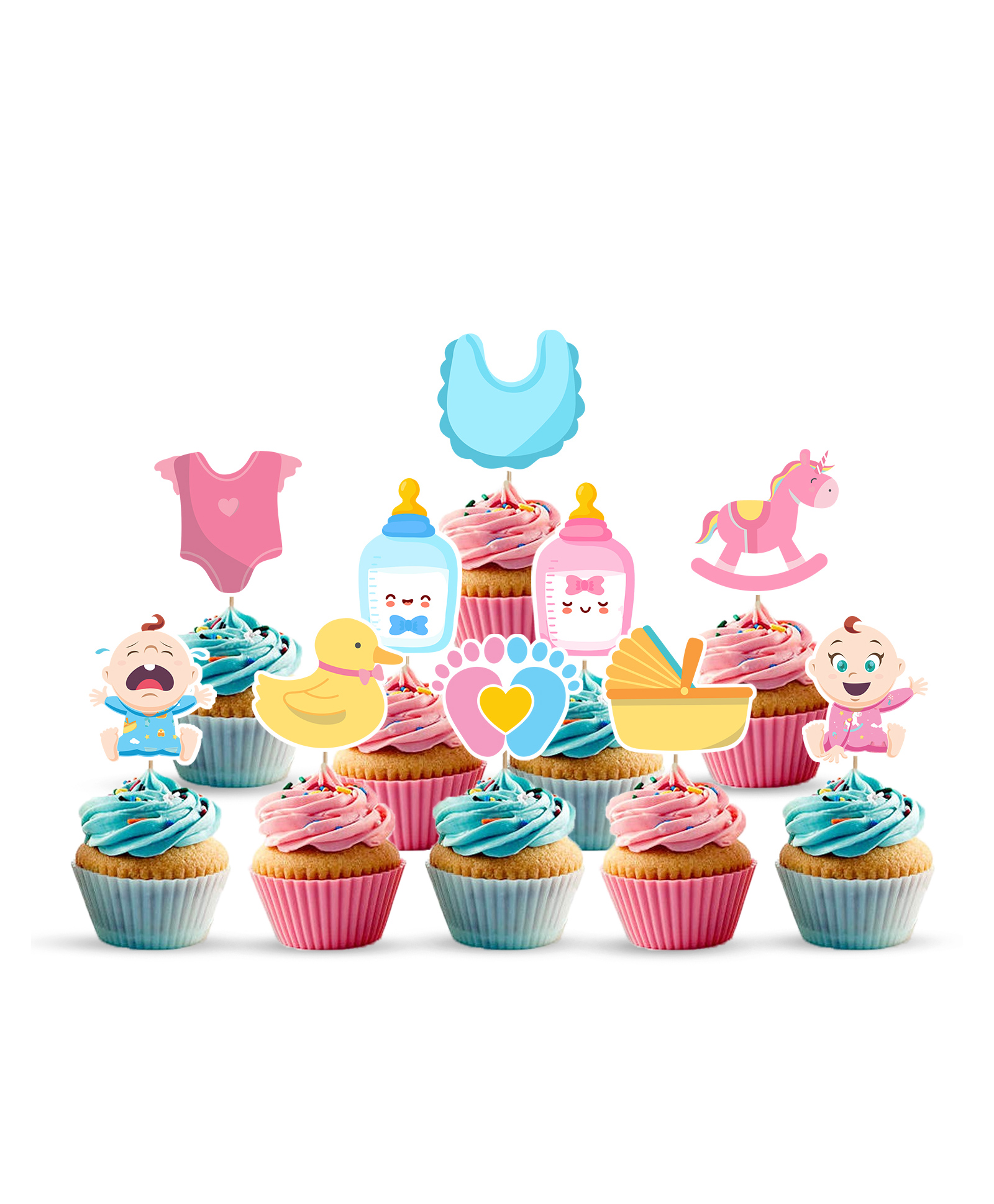 Zyozi Baby Shower CupCake Topper, Baby Shower Party Supplies Decorations Pink & Blue (10 Pcs)-picture-13