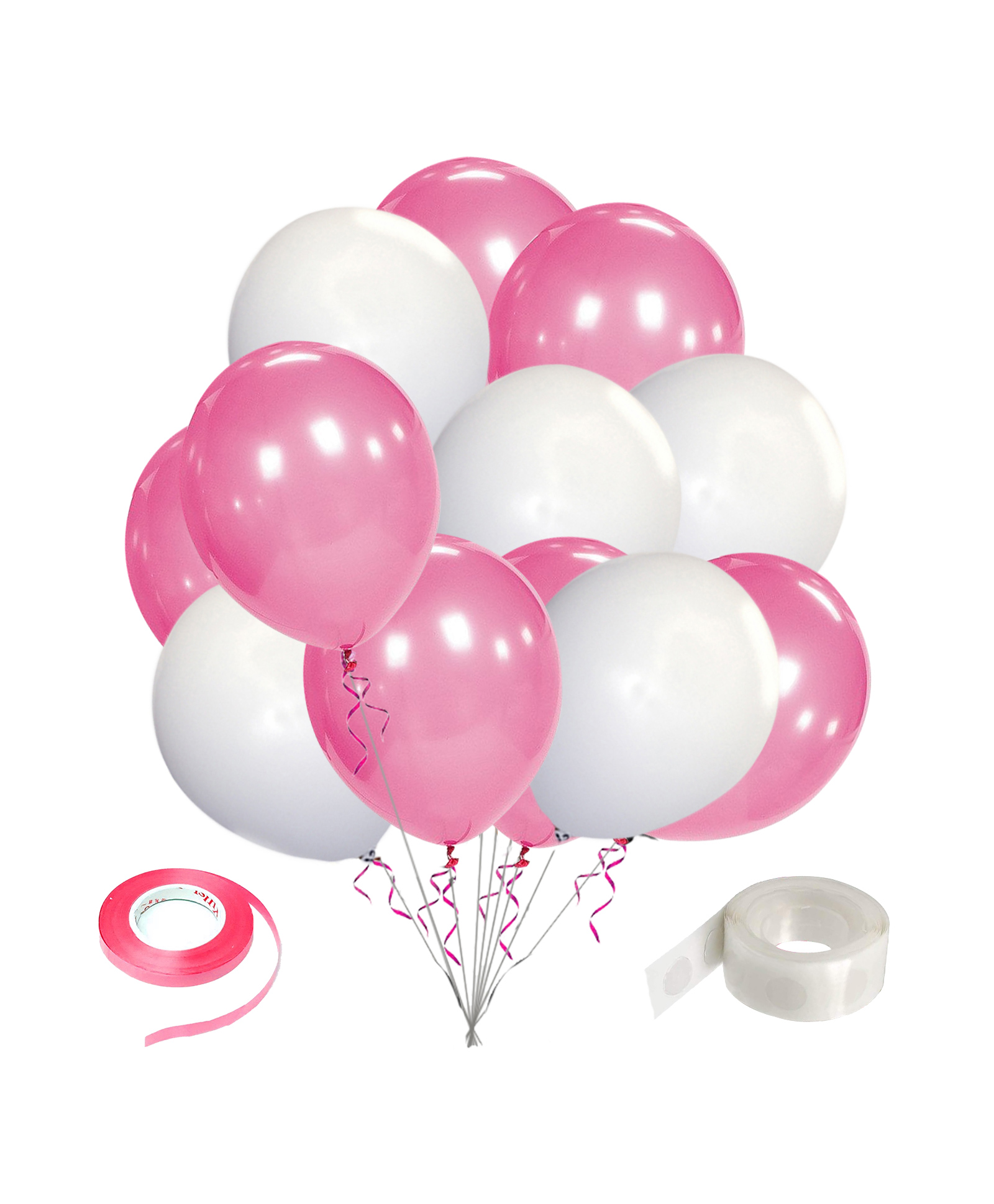 Zyozi Metallic Pink and White Birthday Party Balloons with Ribbon and Glue Dot for Baby Shower Birthday Decorations (Pack of 27)-image-38