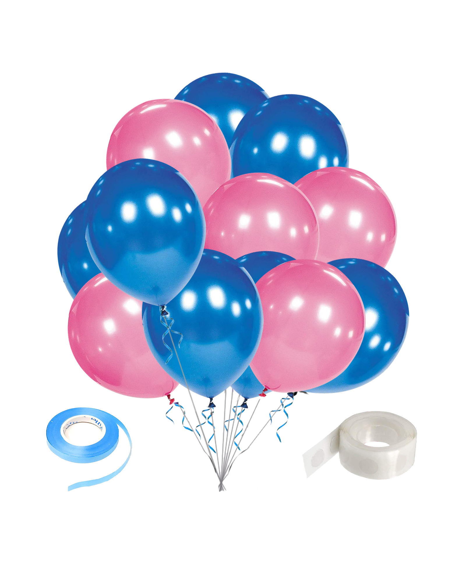Zyozi Metallic Blue and Pink Balloons 10nch Birthday Party Balloons with Ribbon and Glue Dot for Party Decorations (Pack of 27)-image-10