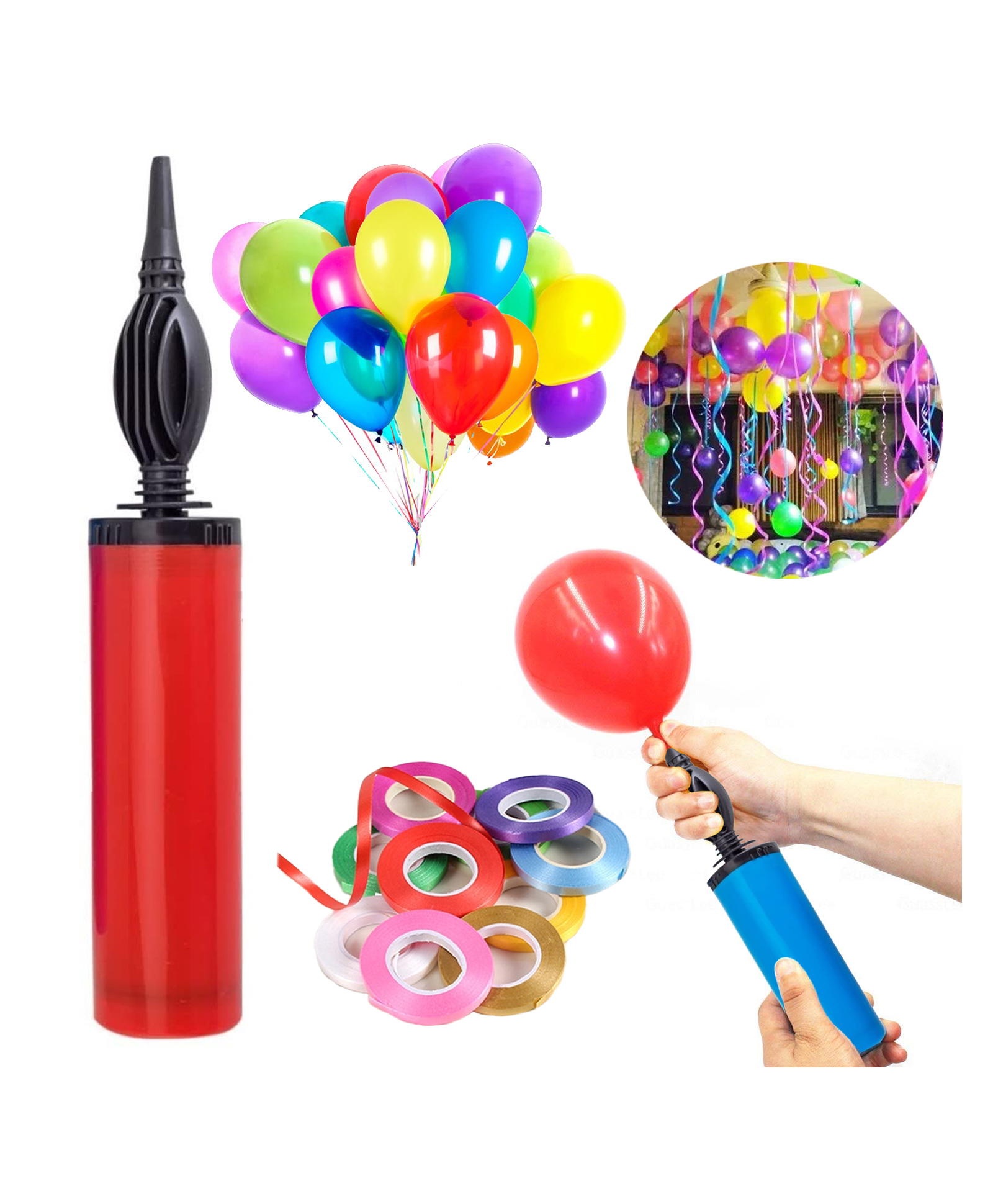 Zyozi Balloon Pump Hand Held Inflator Air Pump with 6 pcs Multicolour Ribbon for Balloons (Random Color) Pack Of 7-picture-12