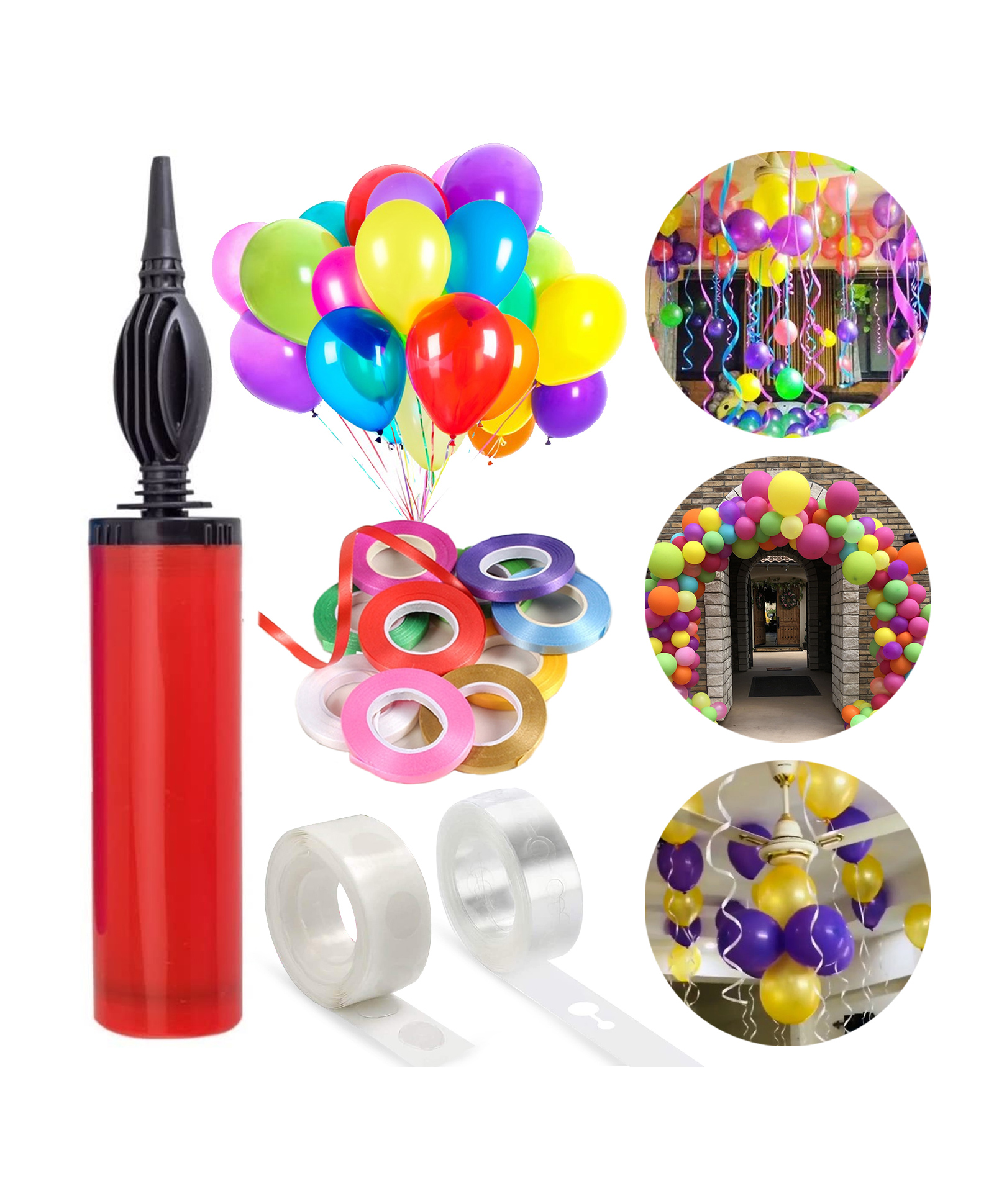 Zyozi Balloon Arch Decorating Kit Hand Balloon Pump Multicolor Ribbon Arch and Glue Dot MultiColor (pack Of 9)-image-19