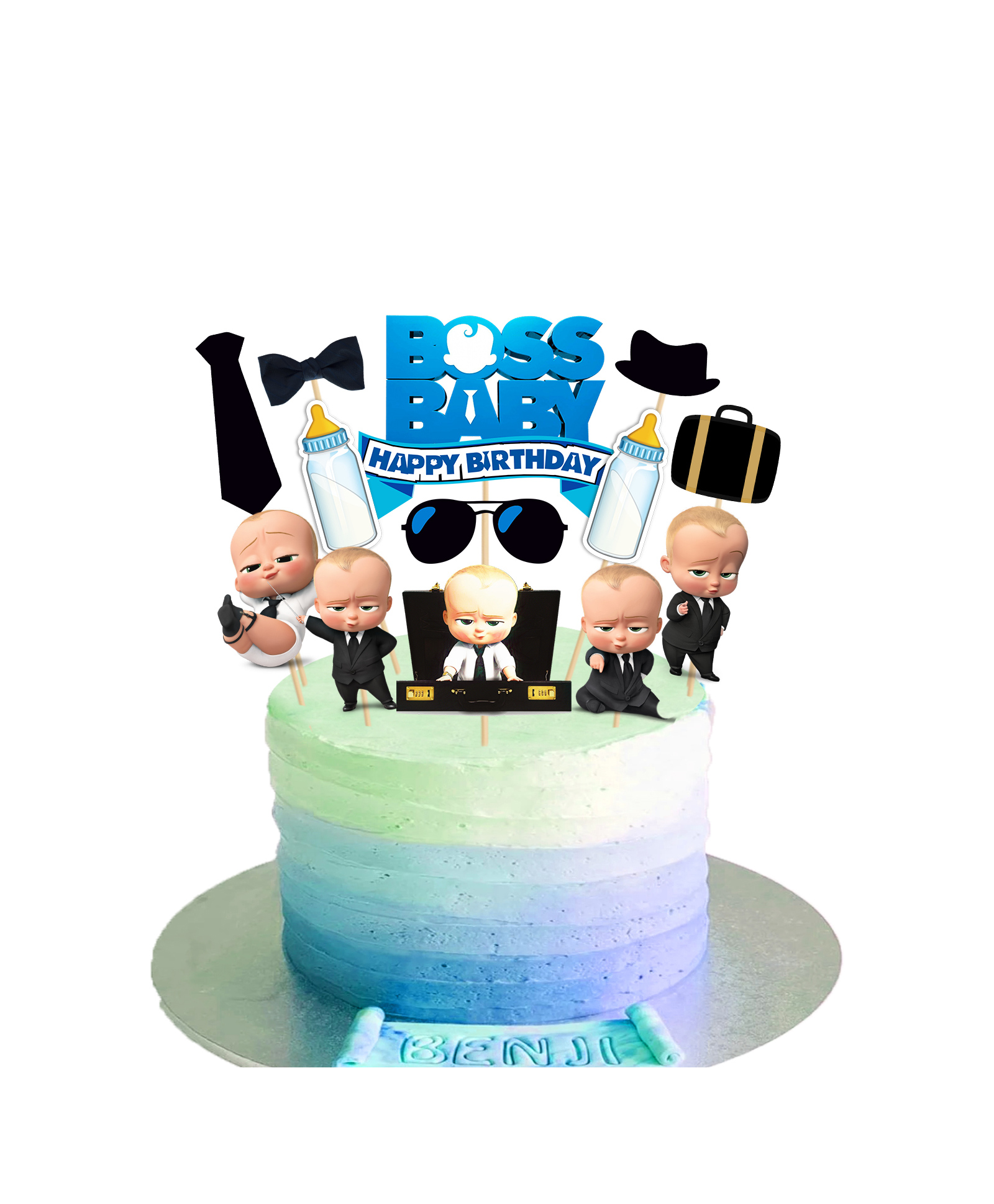 Zyozi 1 set Boss Baby Theme Birthday Party Cake topper for Boys Blue and Black-picture-21