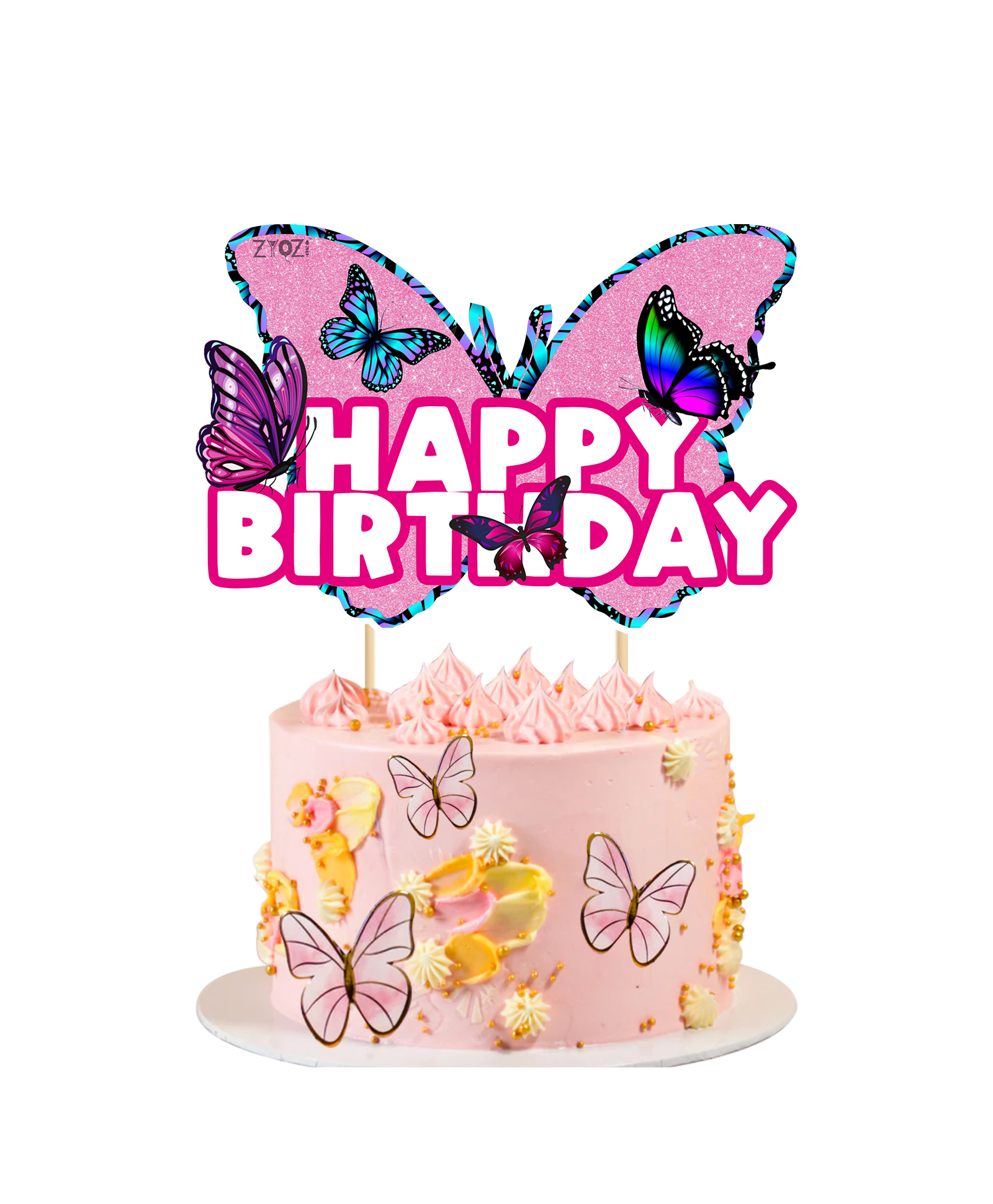 Zyozi Butterfly Cake Topper Butterfly Birthday Cake Decor Happy Birthday Theme Supplies (Pack of 1)-picture-16