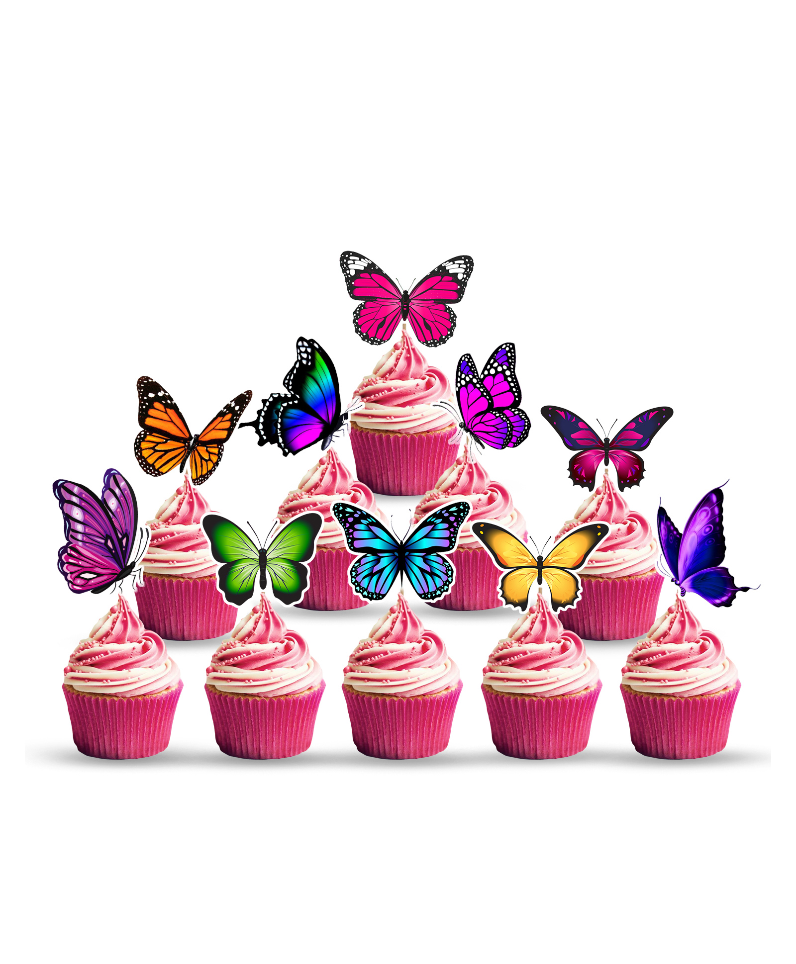 Zyozi Butterfly Theme CupCake Topper Butterfly Birthday Cake Topper MultiColor (Pack of 10)-picture-15