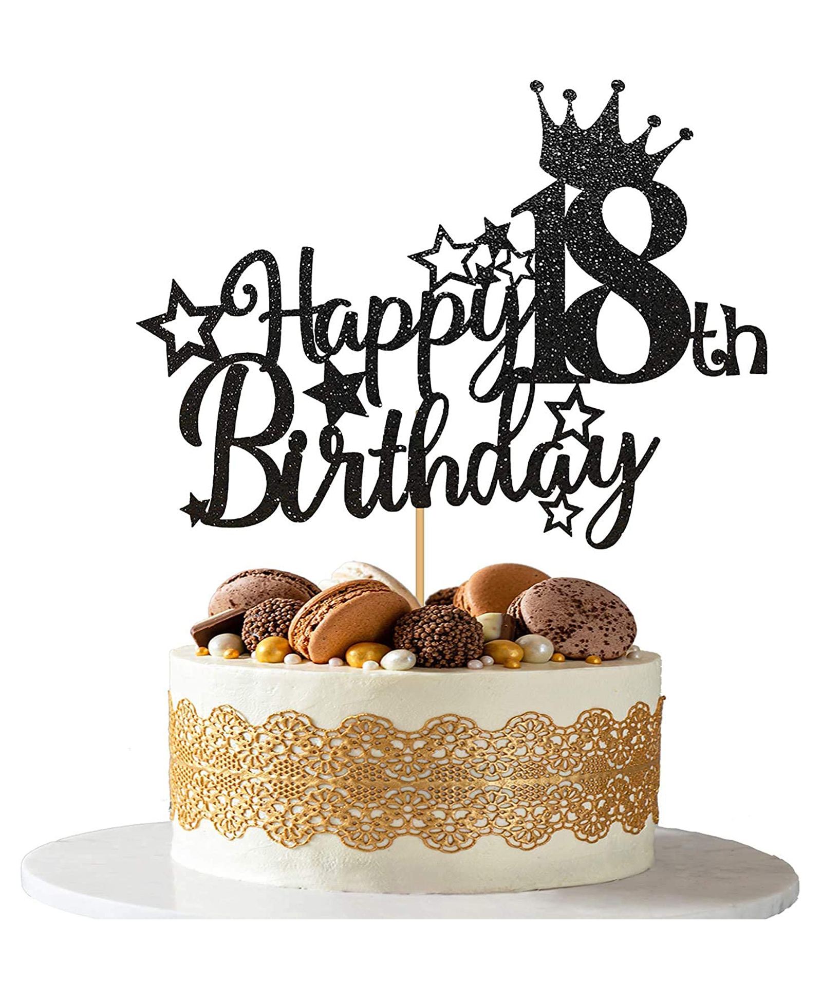 Zyozi 18th Birthday Cake Topper Birthday Decorations for Girls Boys Birthday Glitter Black-picture-20