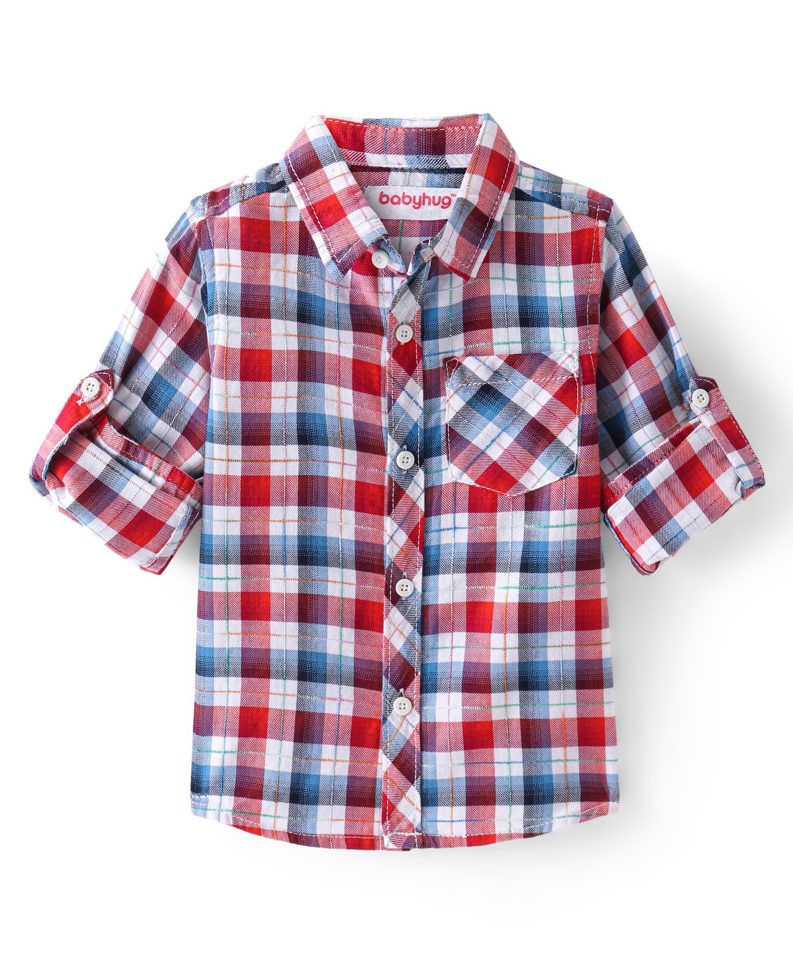 Babyhug Cotton Woven Full Sleeves Checks Shirt - Red White & Blue-image-44