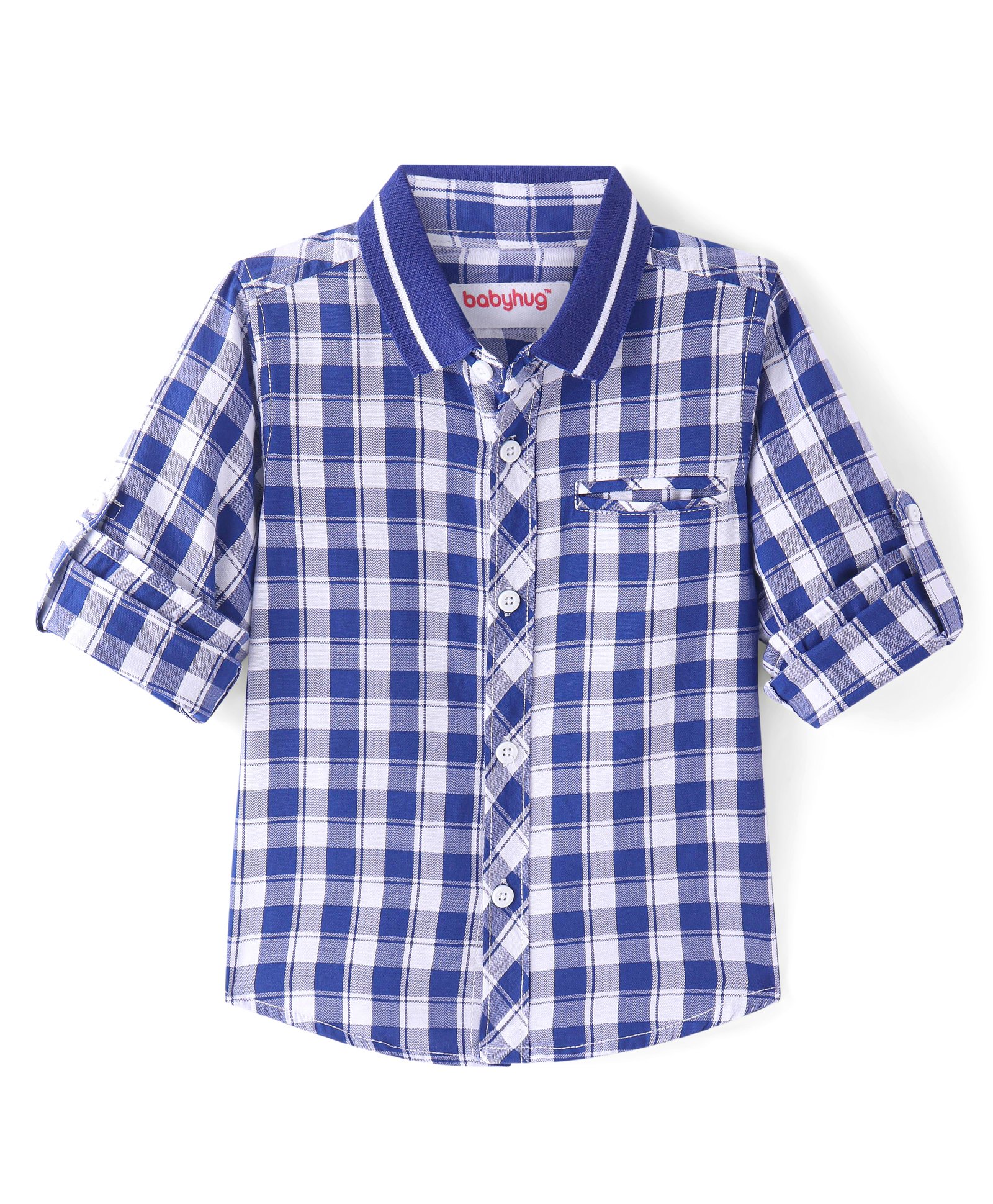 Babyhug Cotton Woven Full Sleeves Ribbed Collar Checks Shirt- Blue-image-12