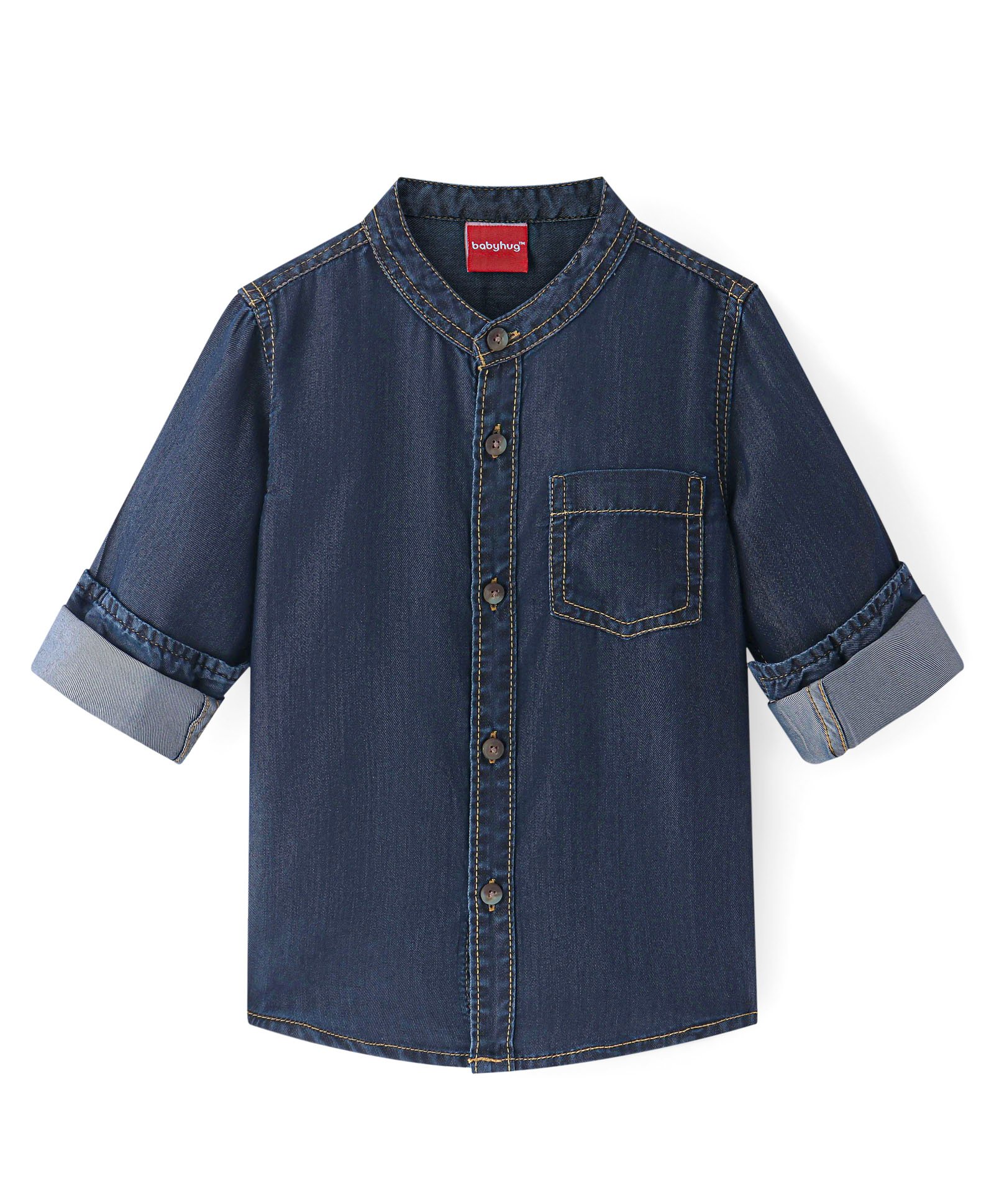 Babyhug Cotton Woven Full Sleeves Mandarin Collar Denim Shirt - Blue-image-37