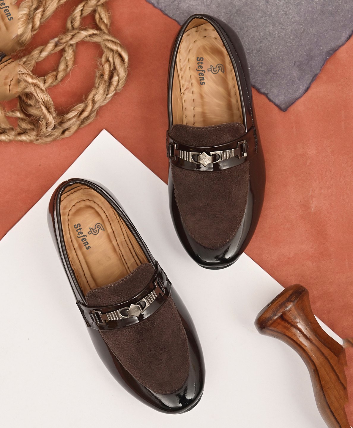 Stefens Synthetic Self Designed Loafers - Brown-image-34