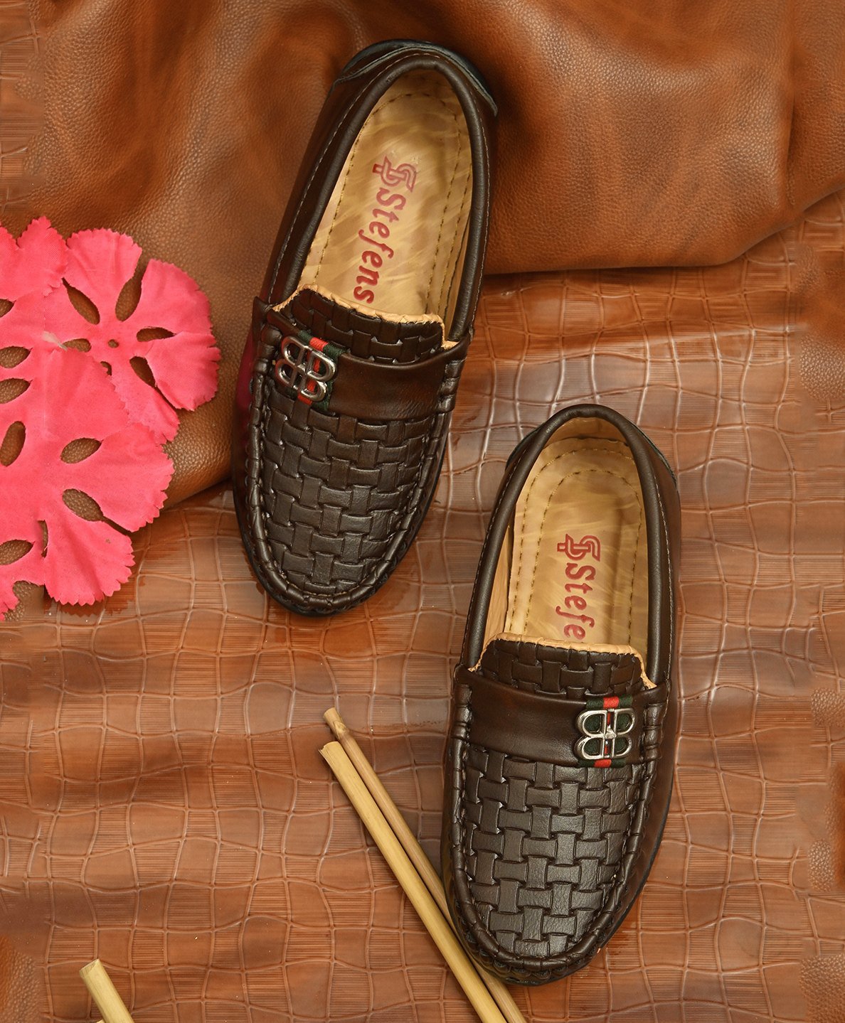 Stefens Synthetic Self Design Loafers - Brown-image-37