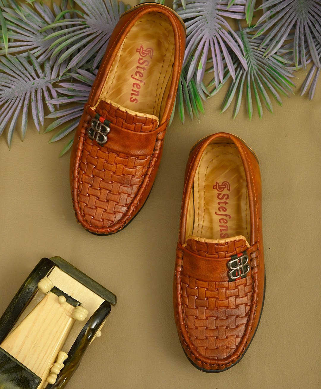 Stefens Synthetic Self Design Loafers - Tan-image-38
