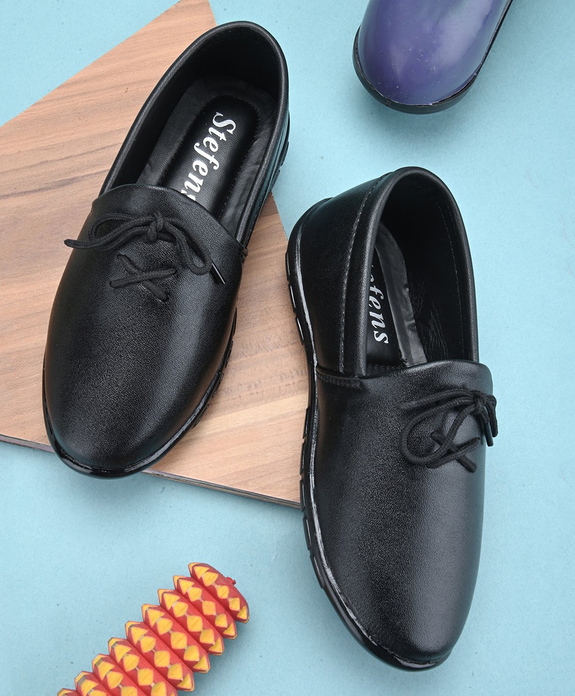 Stefens Synthetic Self Design Shoes - Black-picture-18