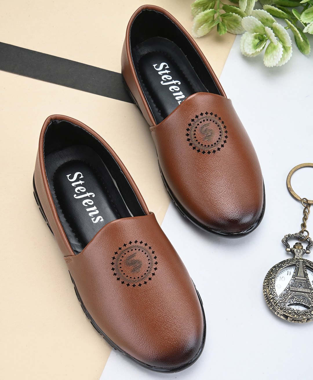Stefens Abstract Designed Slip On Shoes - Tan-image-48