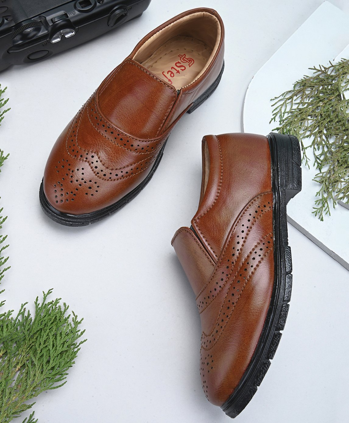 Stefens Perforated Slip On Shoes - Tan-picture-32