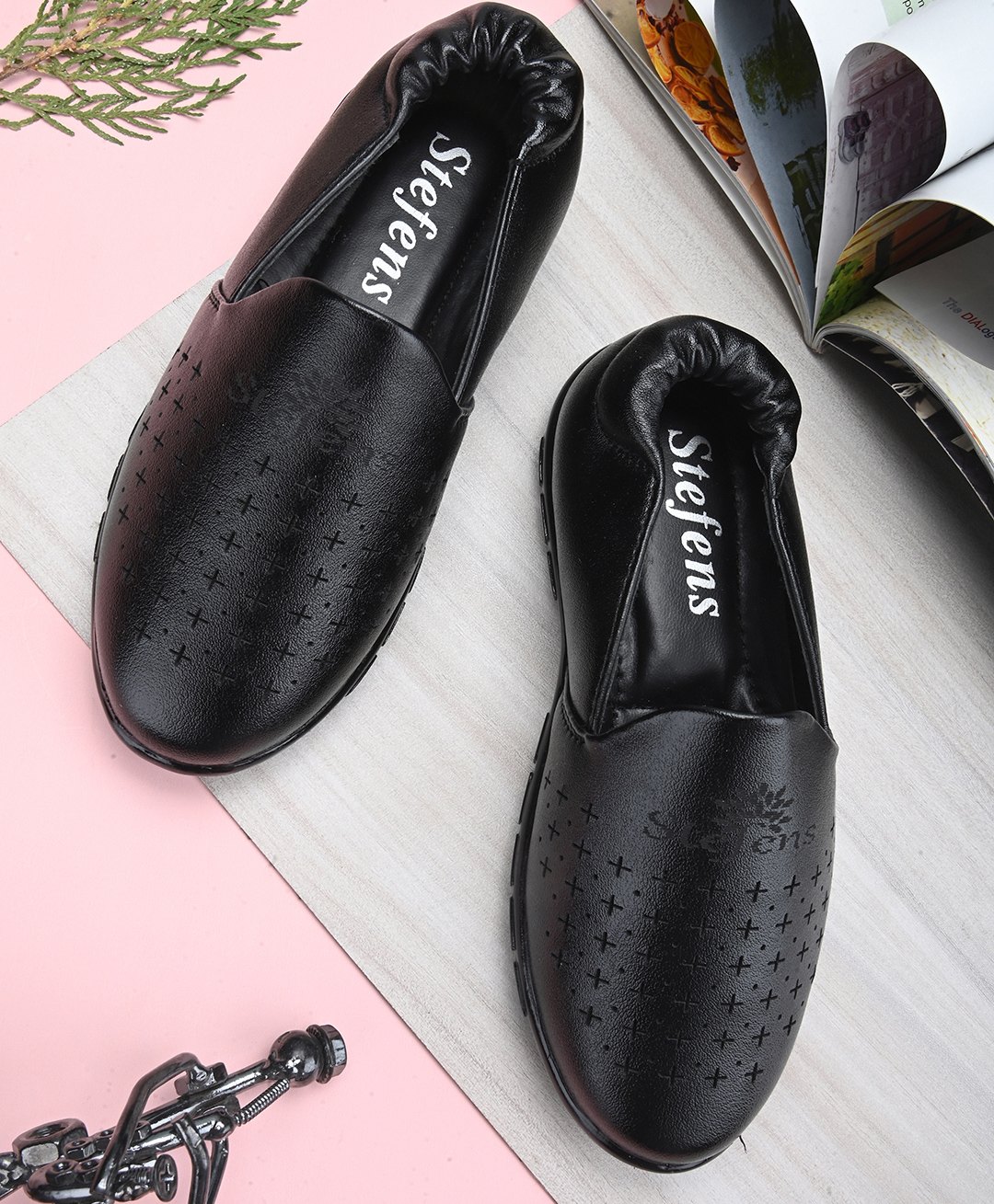 Stefens Synthetic Self Design Mojaris - Black-image-49