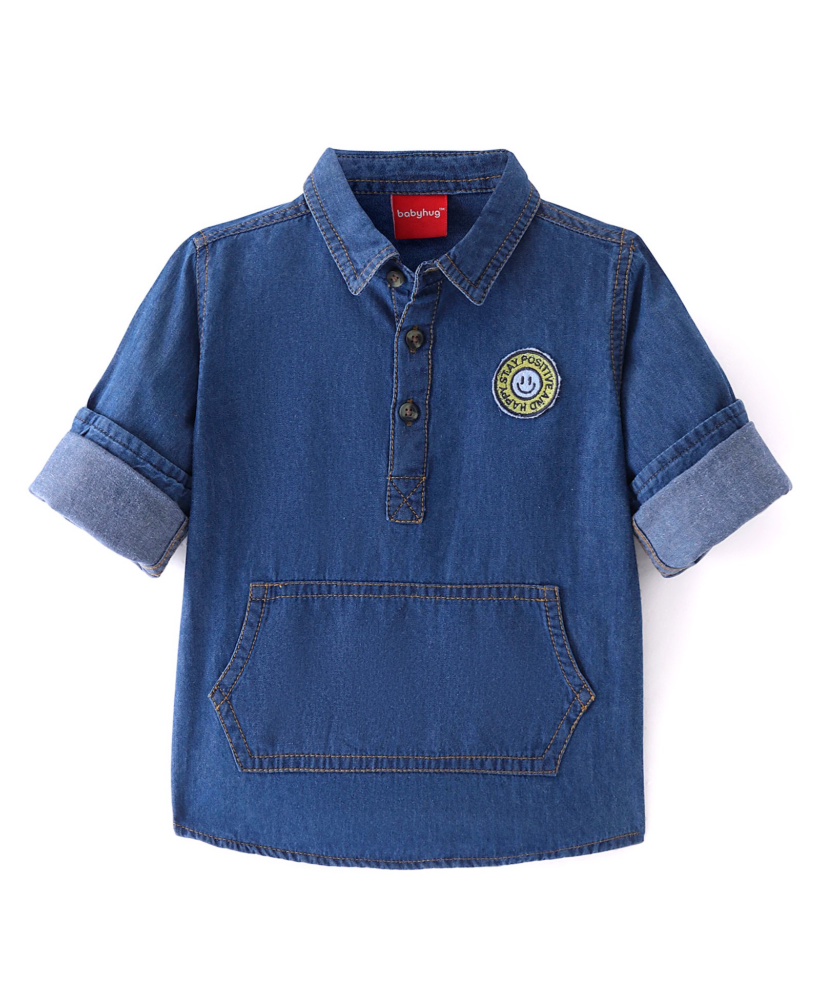 Babyhug Denim Full Sleeves Shirt with Kangaroo Pocket - Blue-picture-27