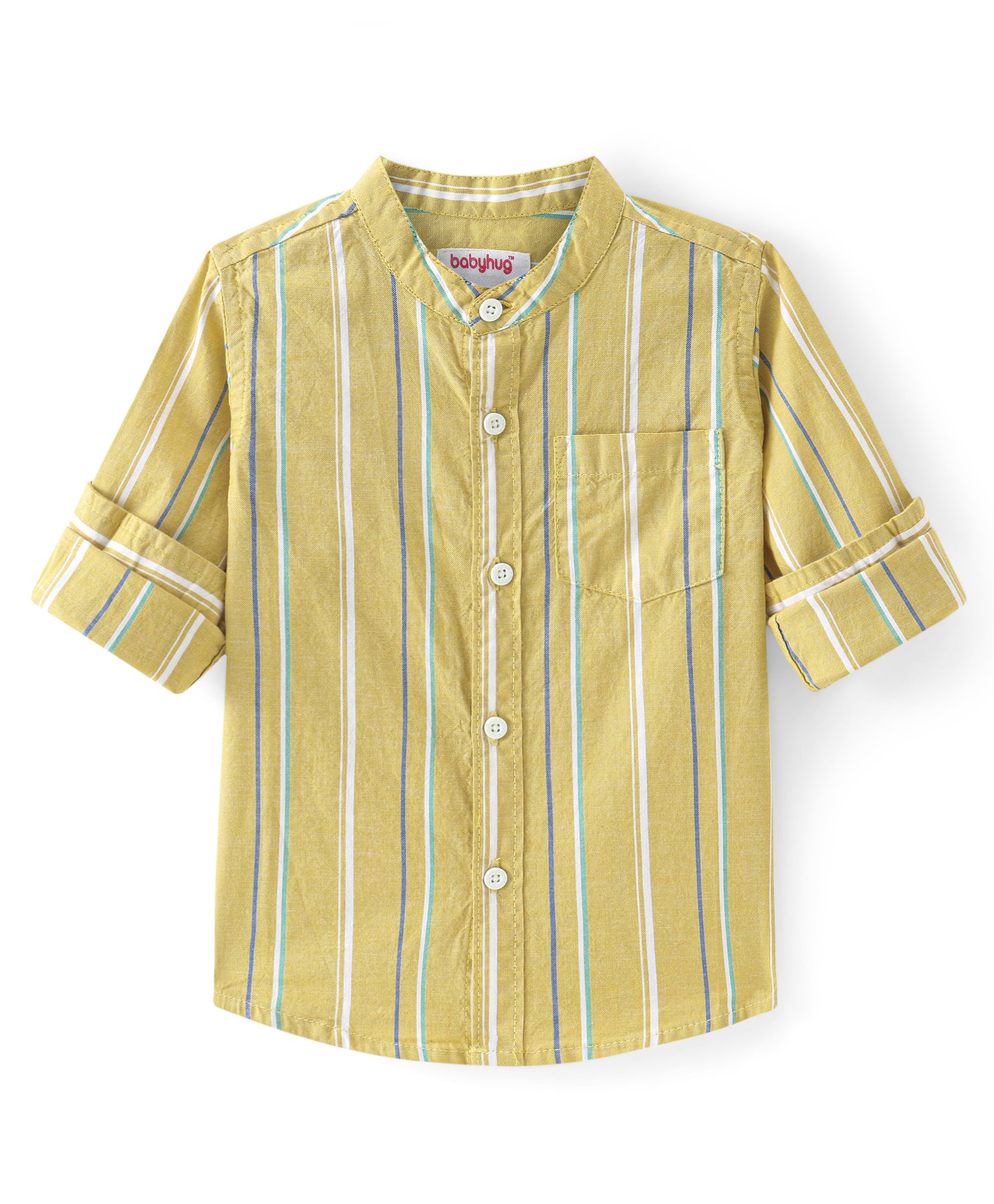 Babyhug Cotton Woven Full Sleeves Mandarin Collar Striped Kurta Shirt -Light Yellow-image-17