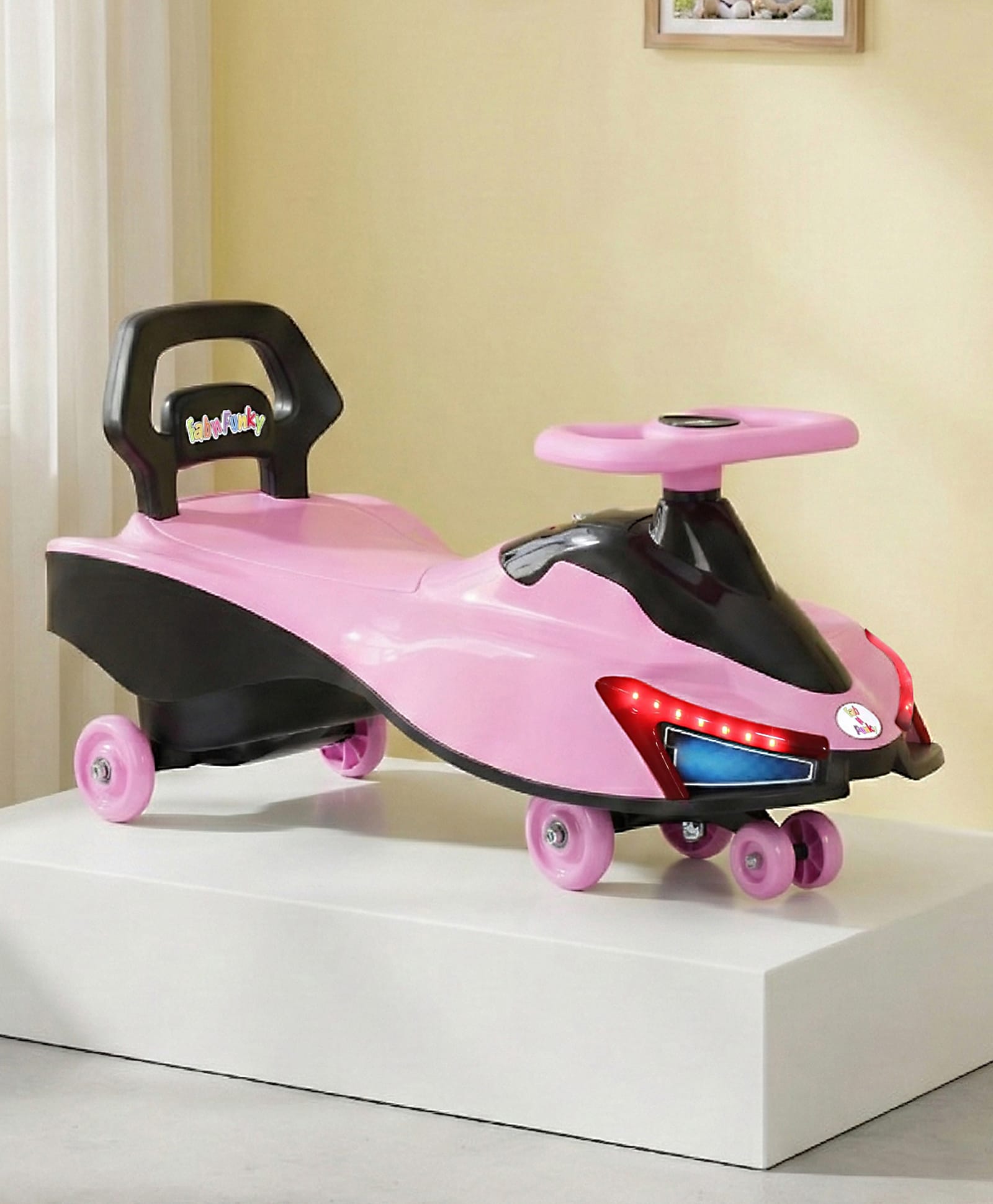 Smooth Ride Kids Swing Car With Light & Music - Pink