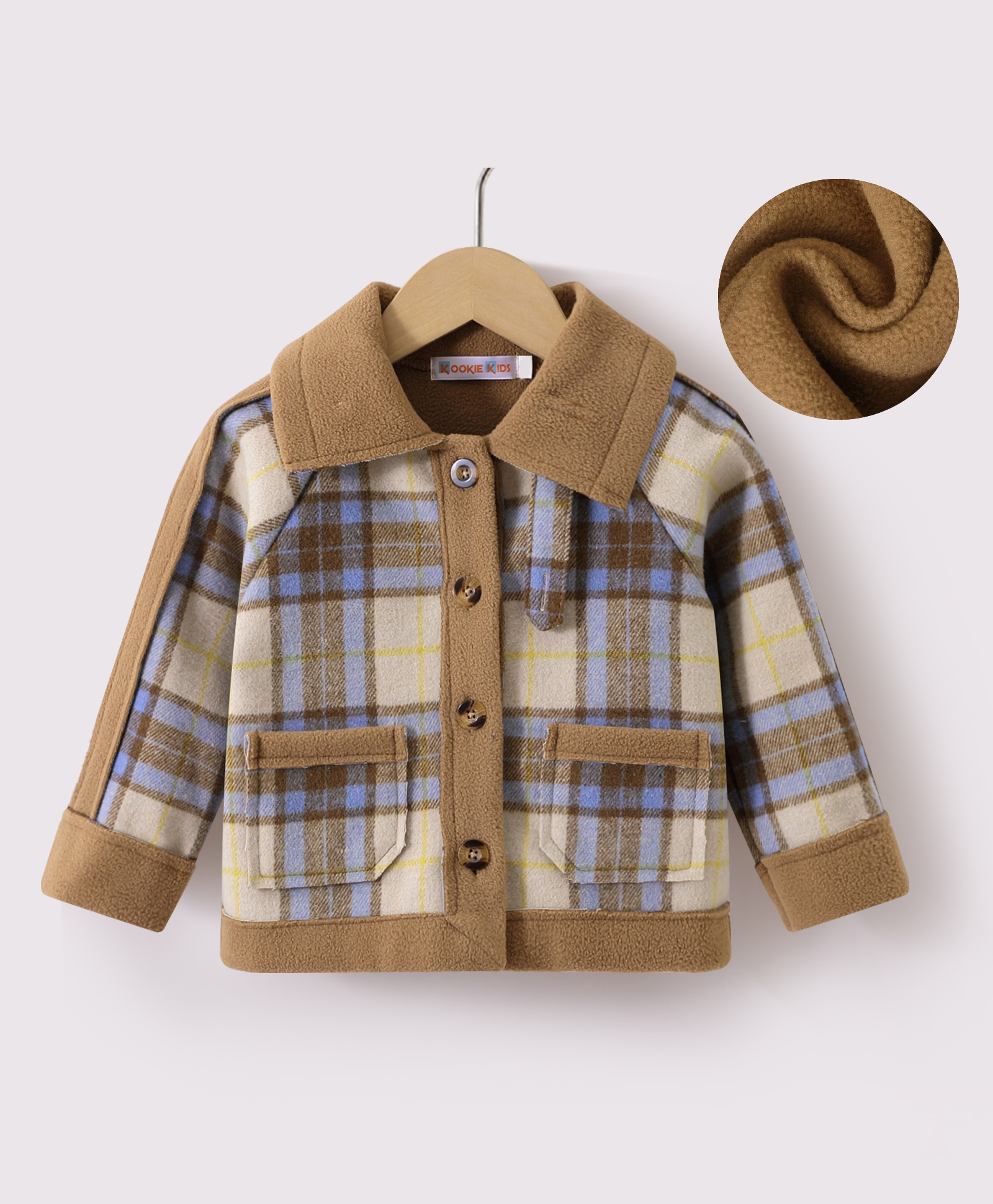 Kookie Kids Full Raglan Sleeves Checkered Winter Jacket - Brown & Black-image-21